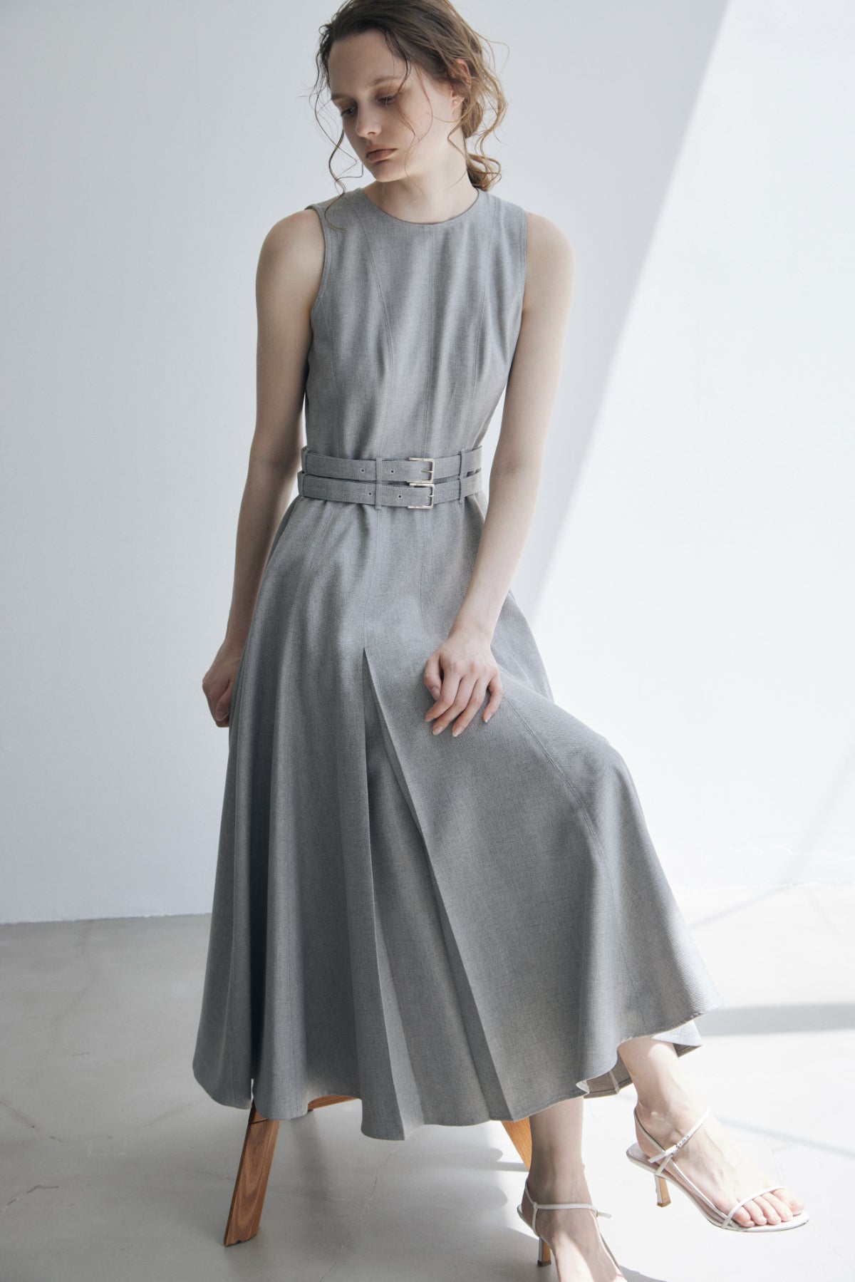 Double-belted Melange Dress