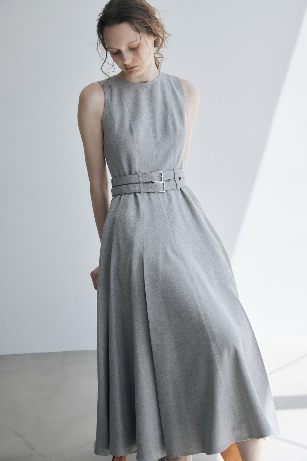 Double-belted Melange Dress