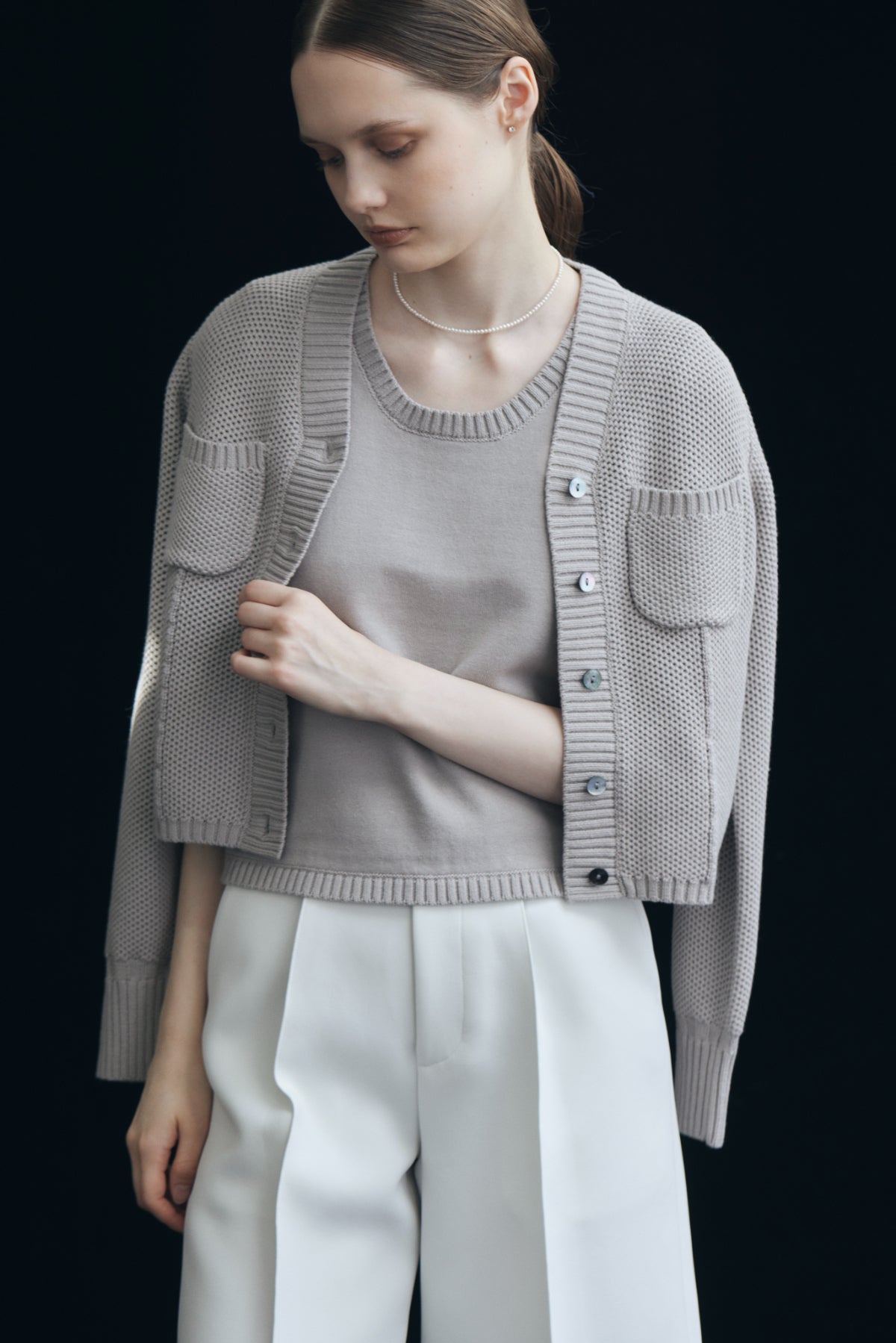 Basket Knit Cardigan / Lavender