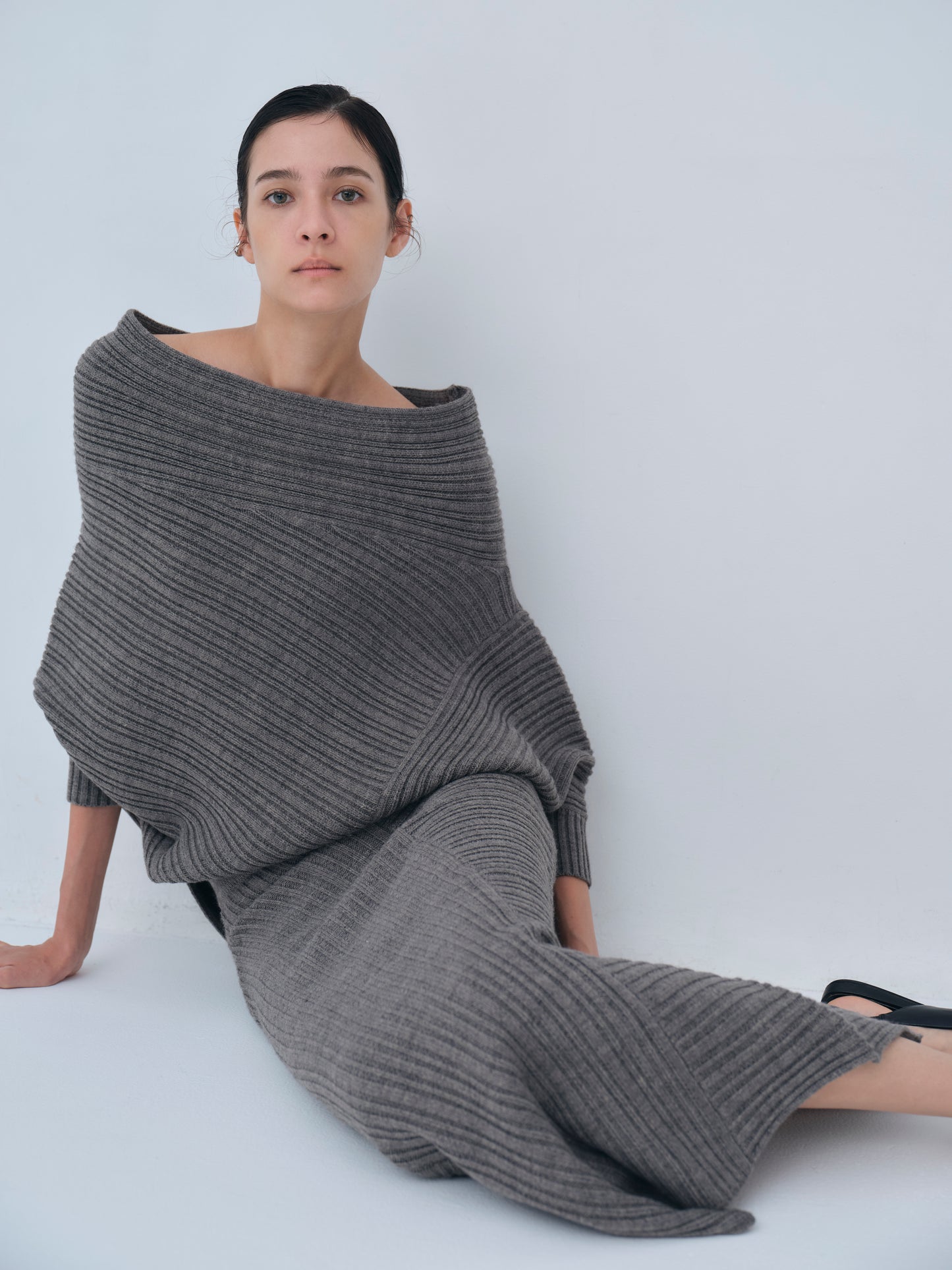 Panel Rib Wool Knit Skirt