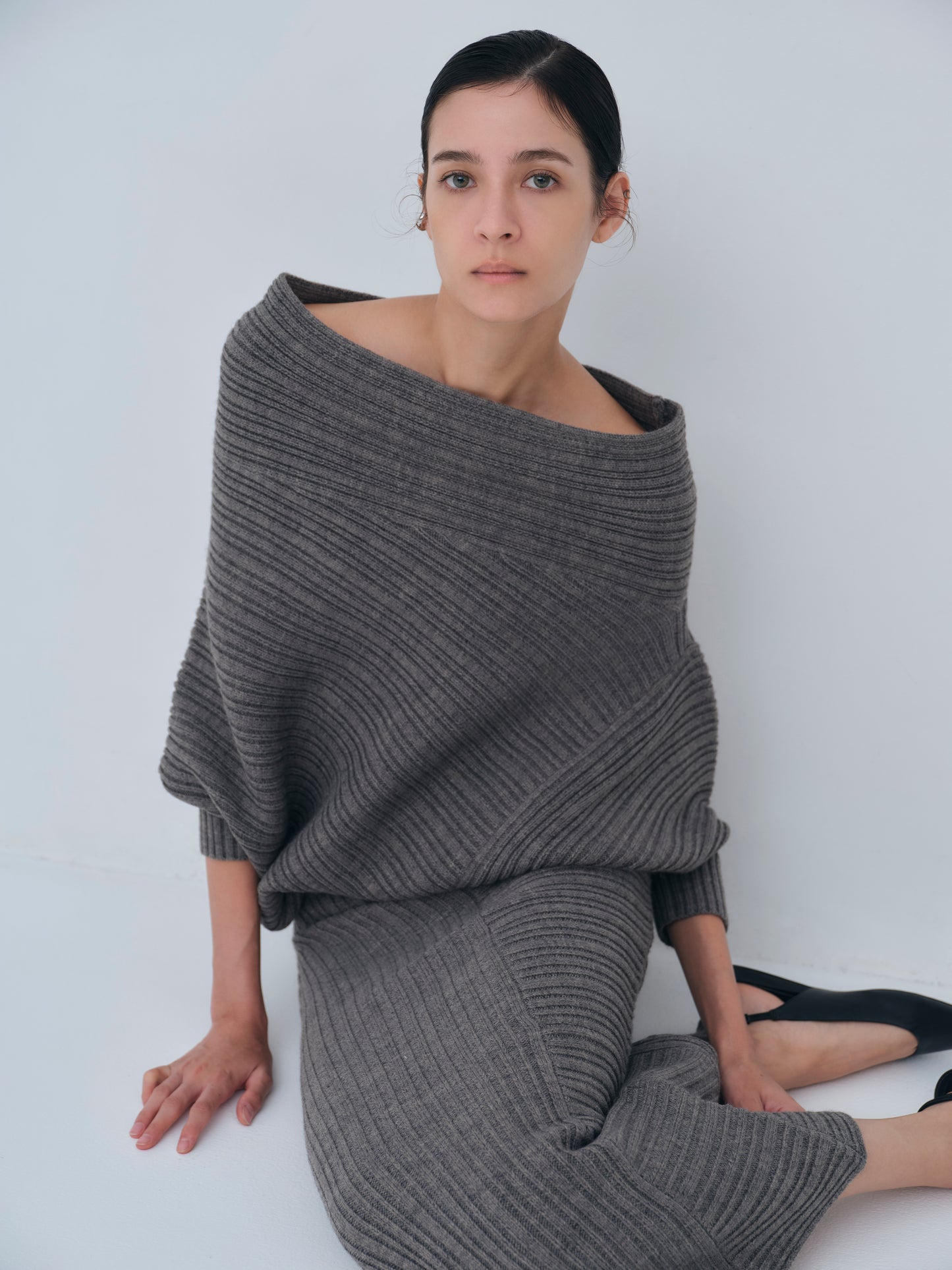 Panel Rib Wool Knit Skirt