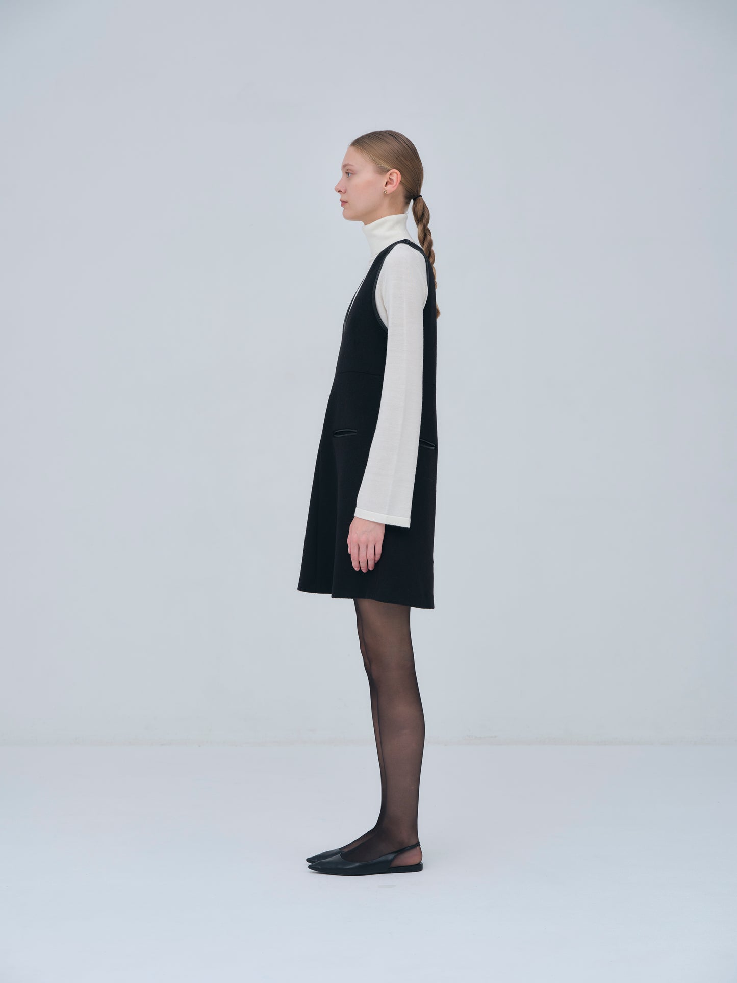 Leather Trimmed Wool Jumper Dress