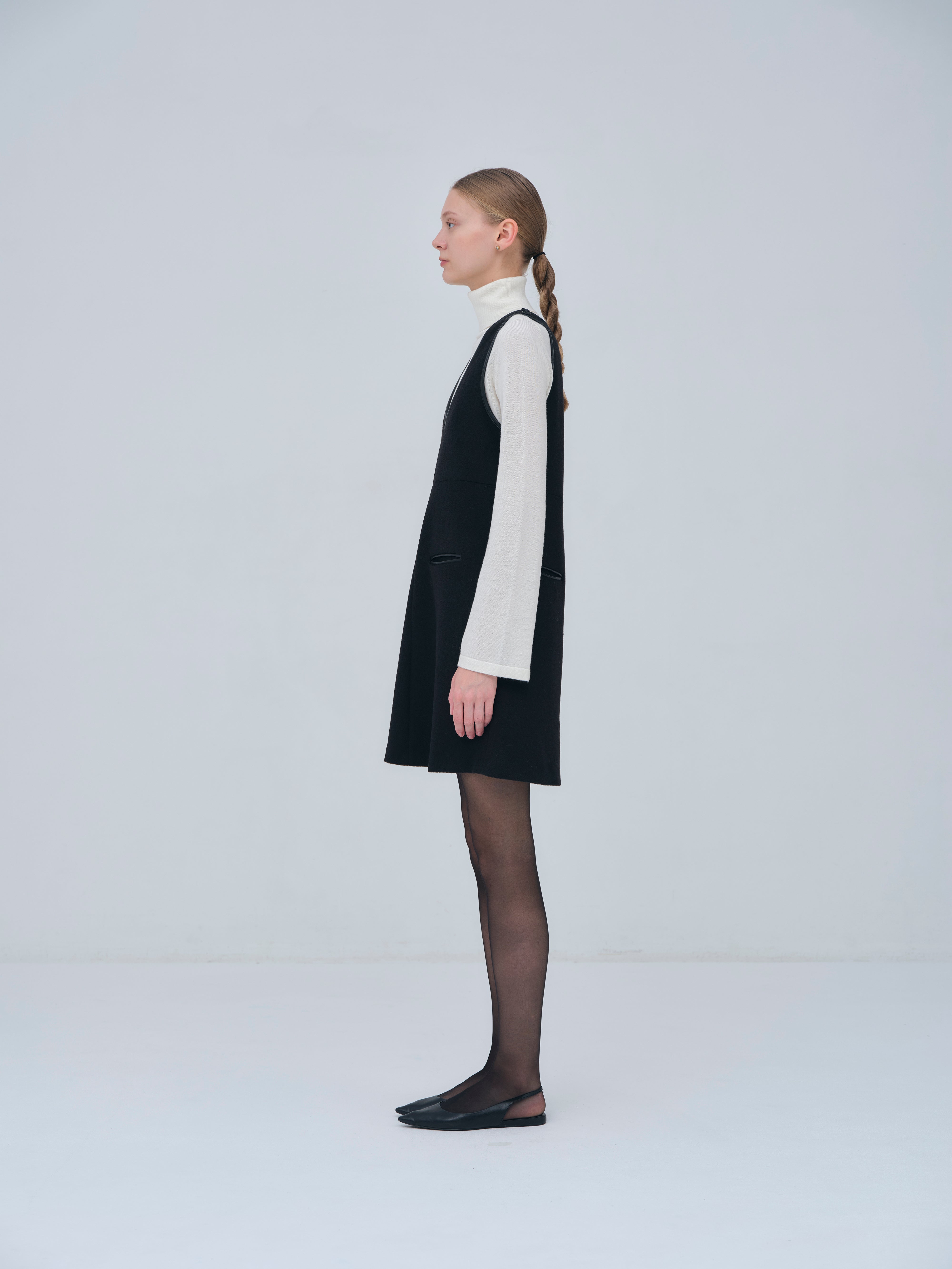 Leather Trimmed Wool Jumper Dress