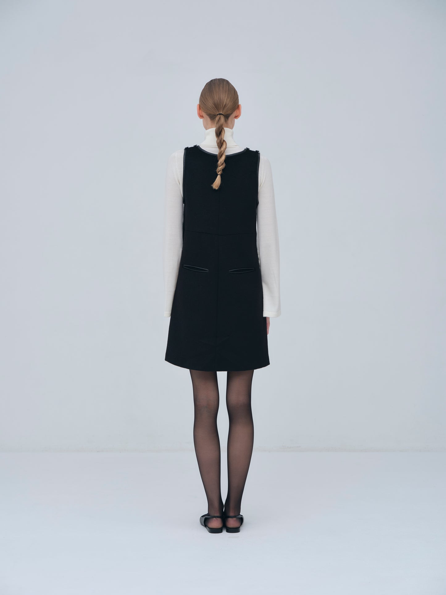 Leather Trimmed Wool Jumper Dress