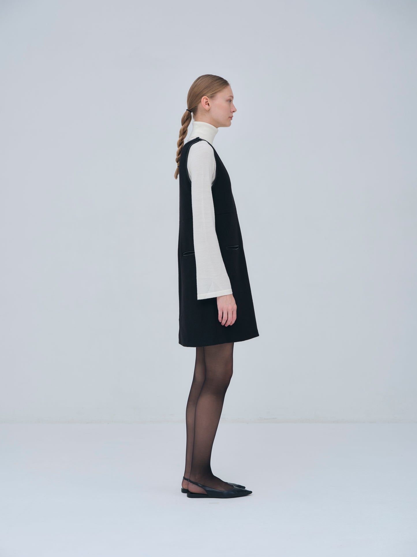Leather Trimmed Wool Jumper Dress