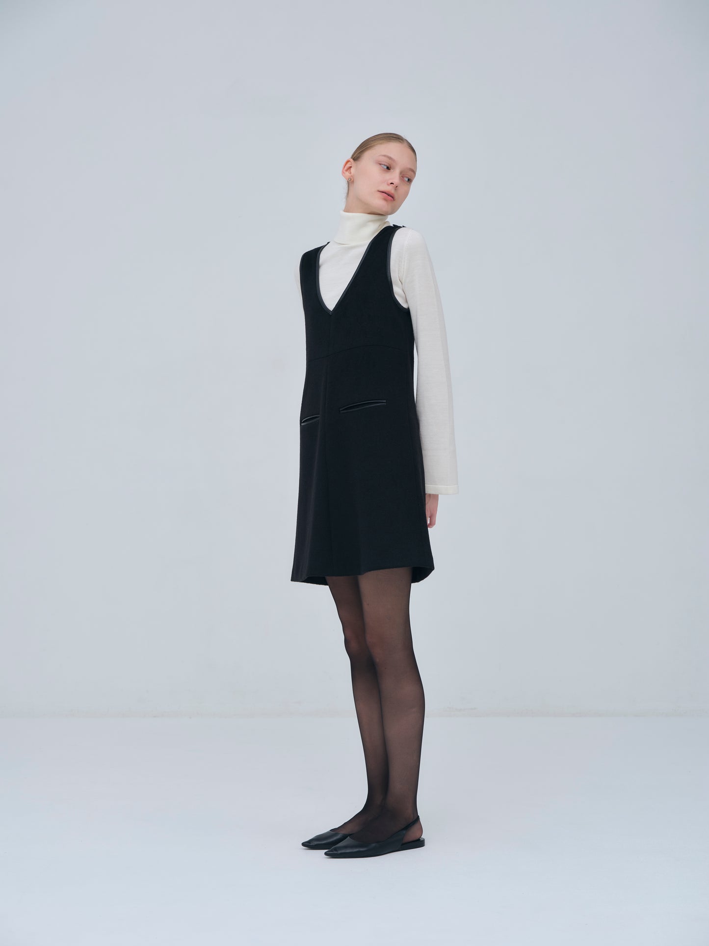 Leather Trimmed Wool Jumper Dress