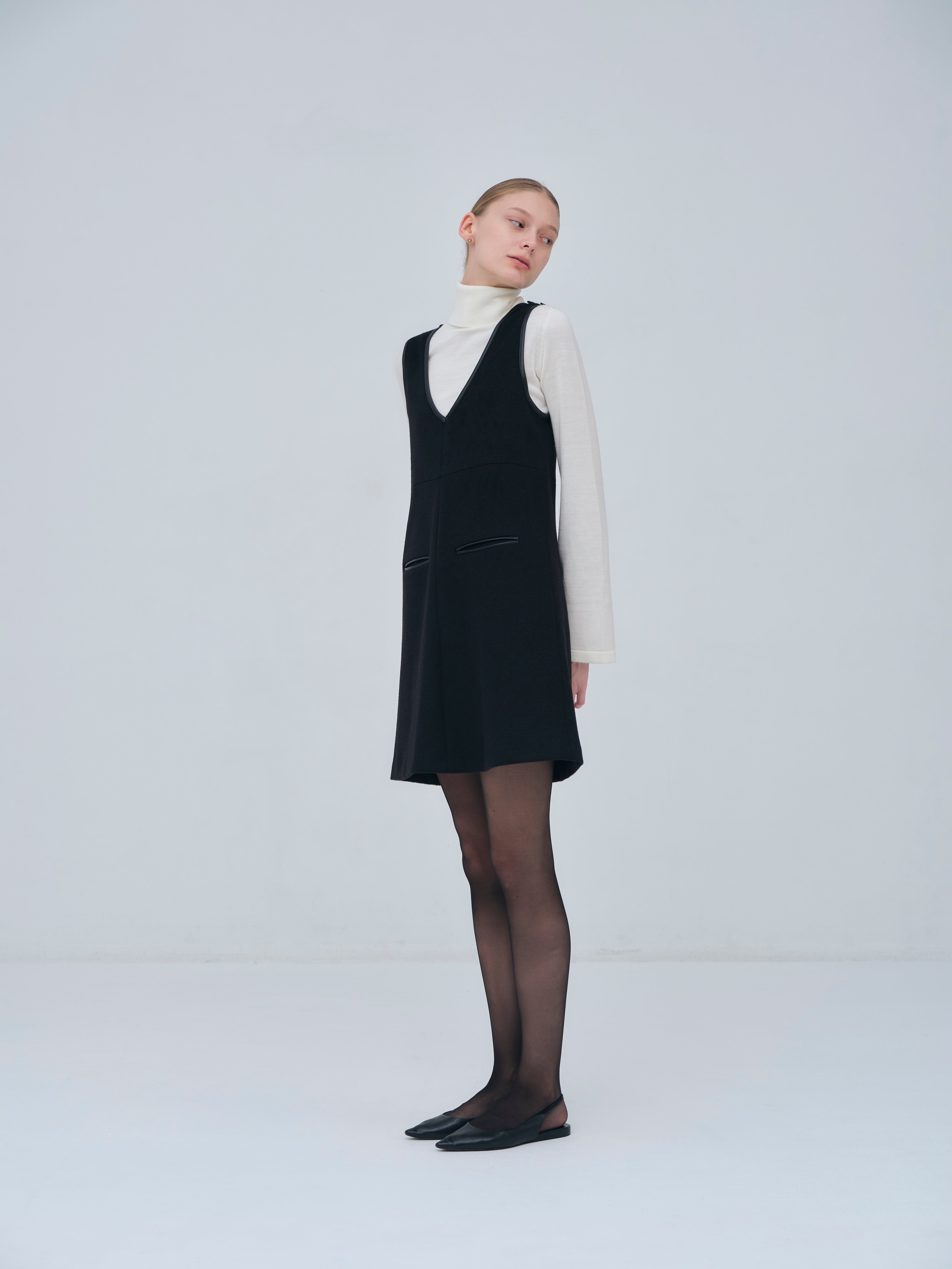 Leather Trimmed Wool Jumper Dress