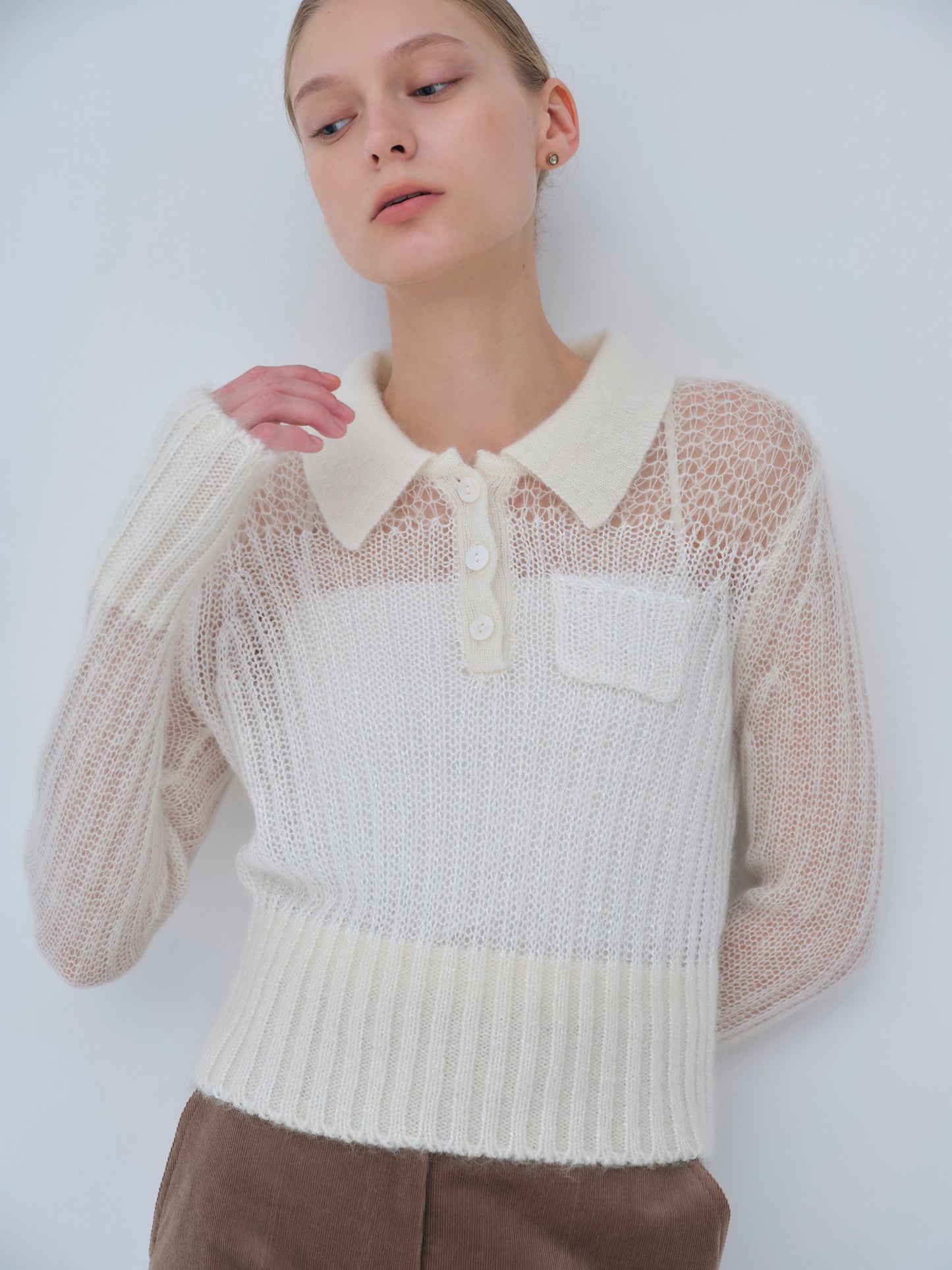 Sequin Sheer Polo Knit