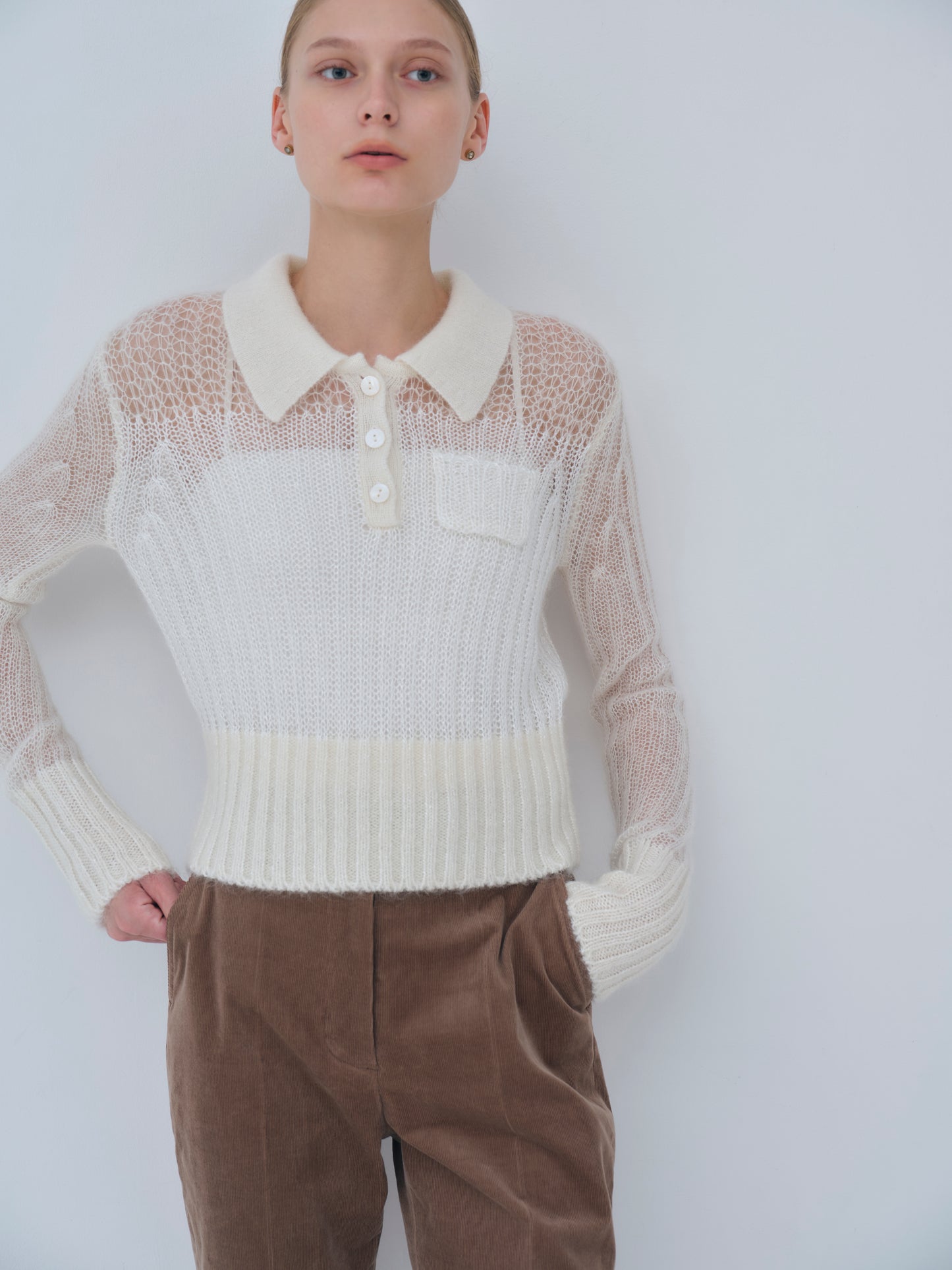 Sequin Sheer Polo Knit