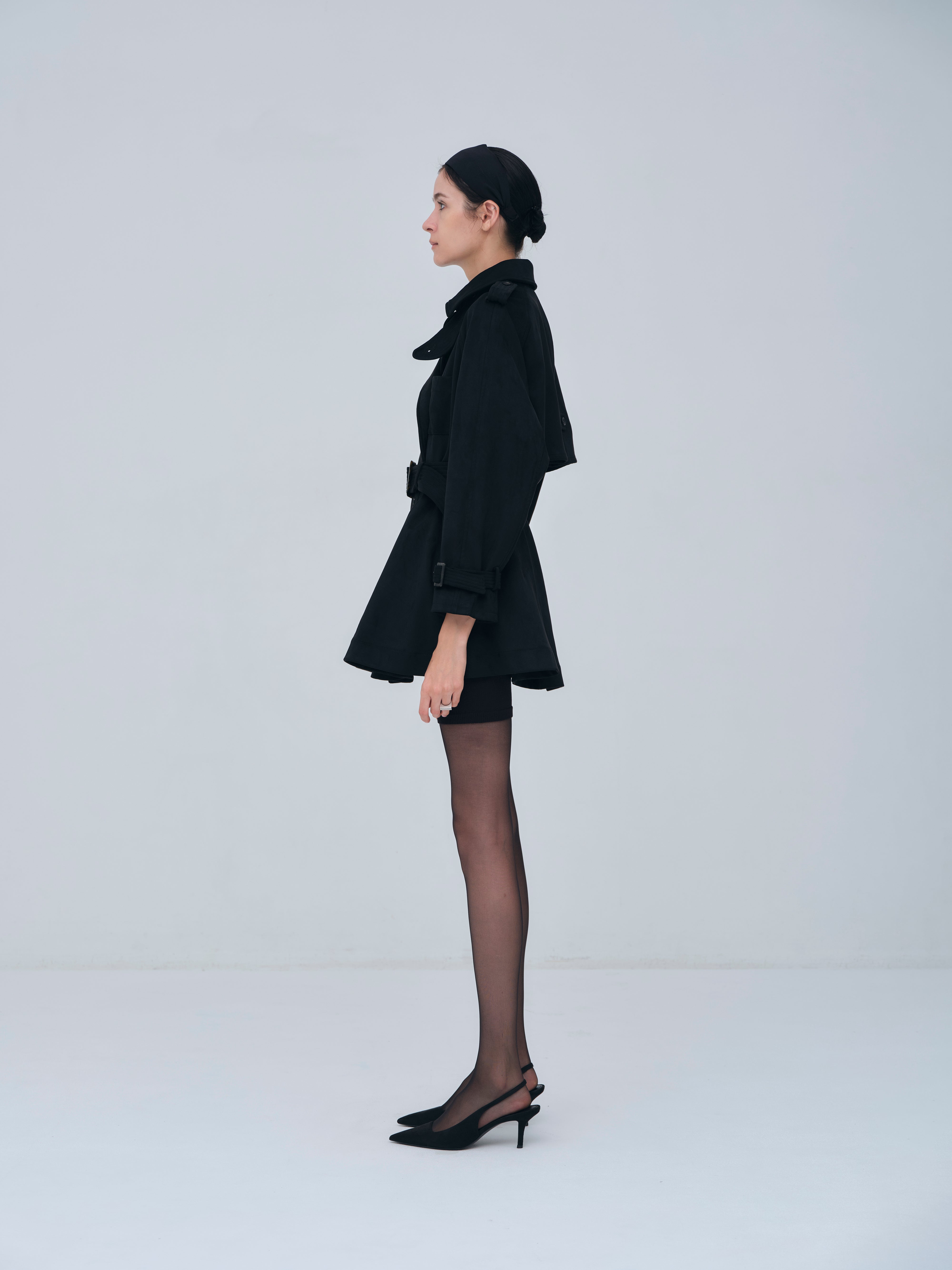 Cropped Suede Trench Coat