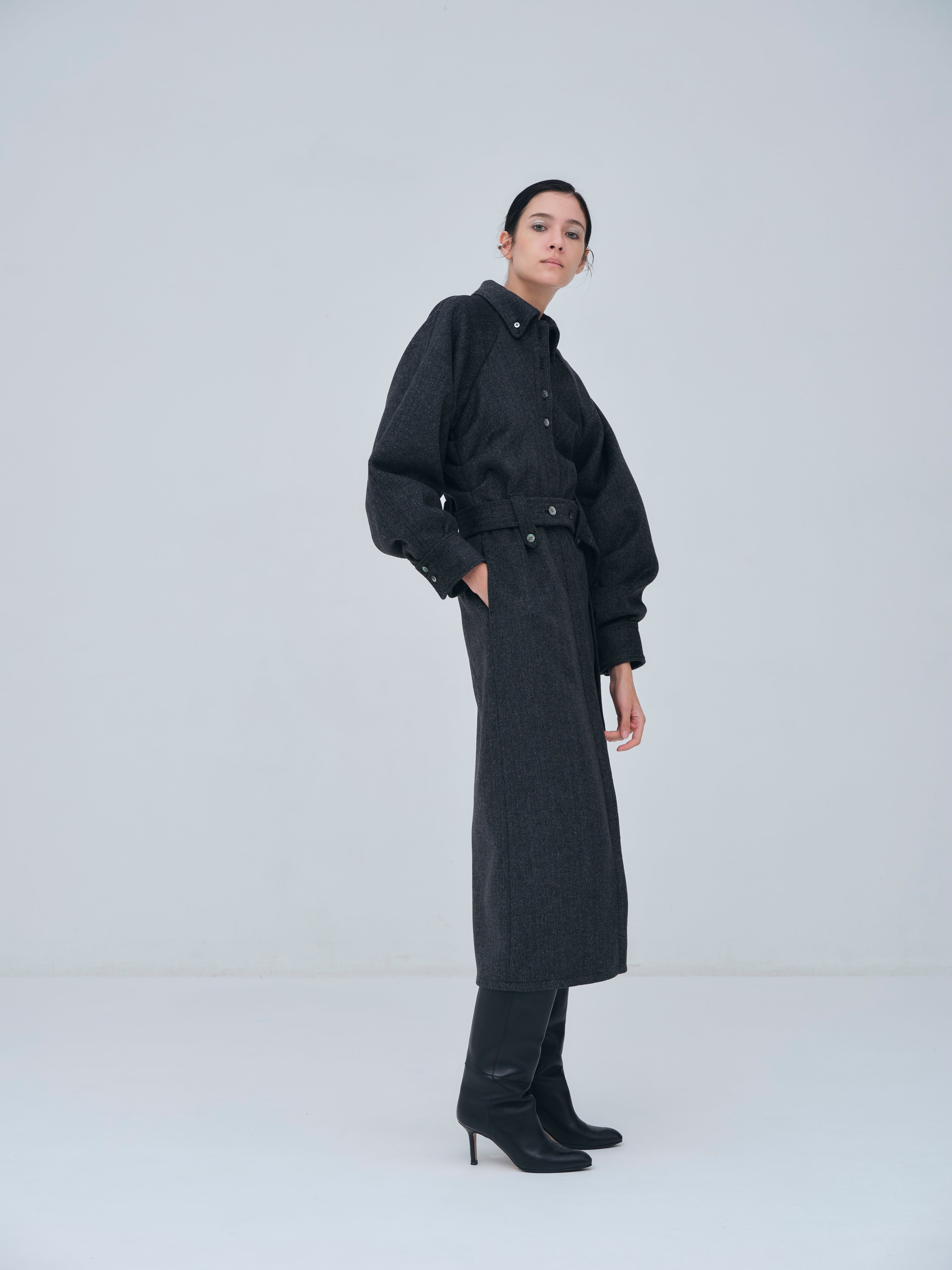 Belted Wool Shirt Dress
