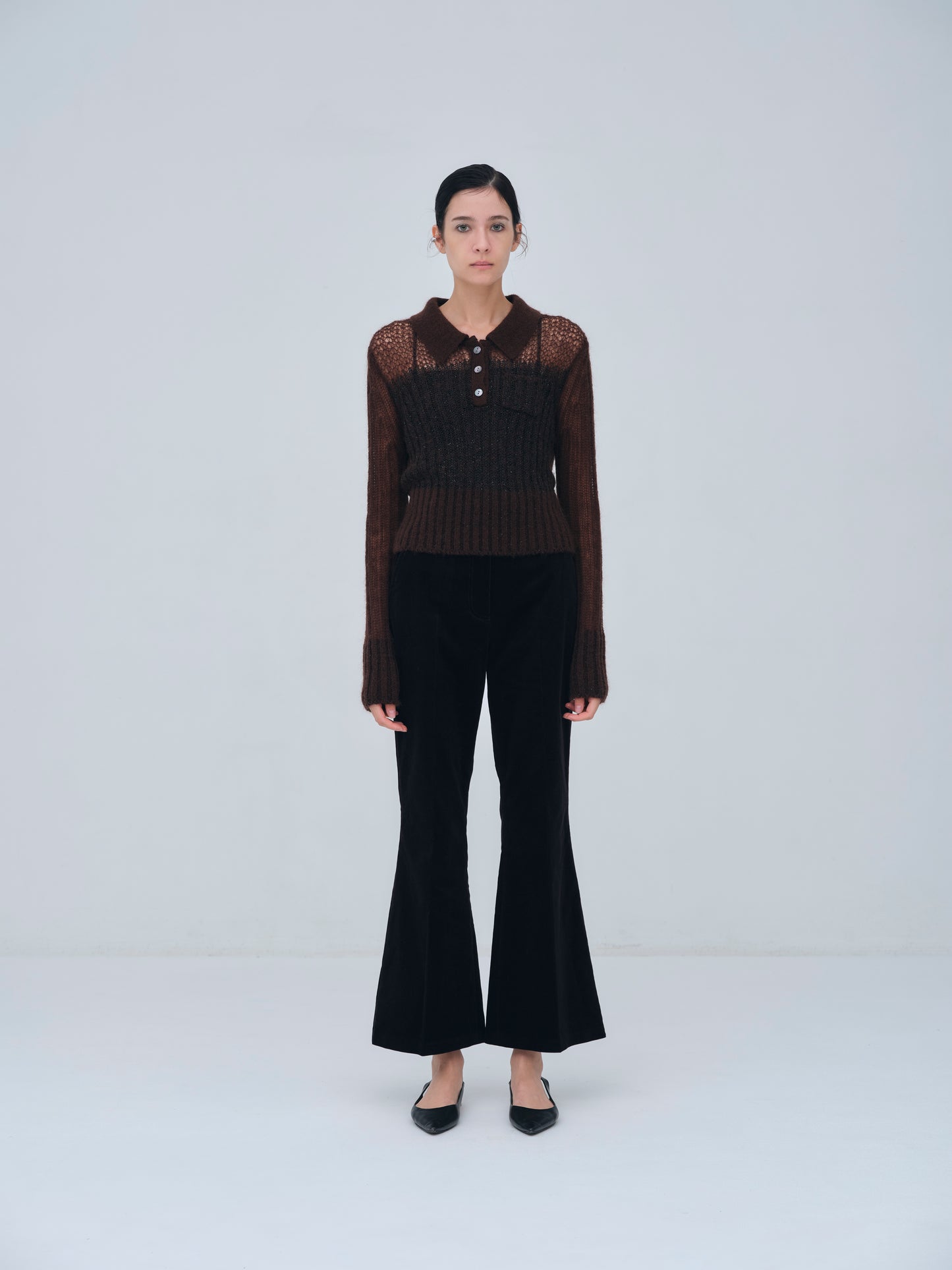 Sequin Sheer Polo Knit