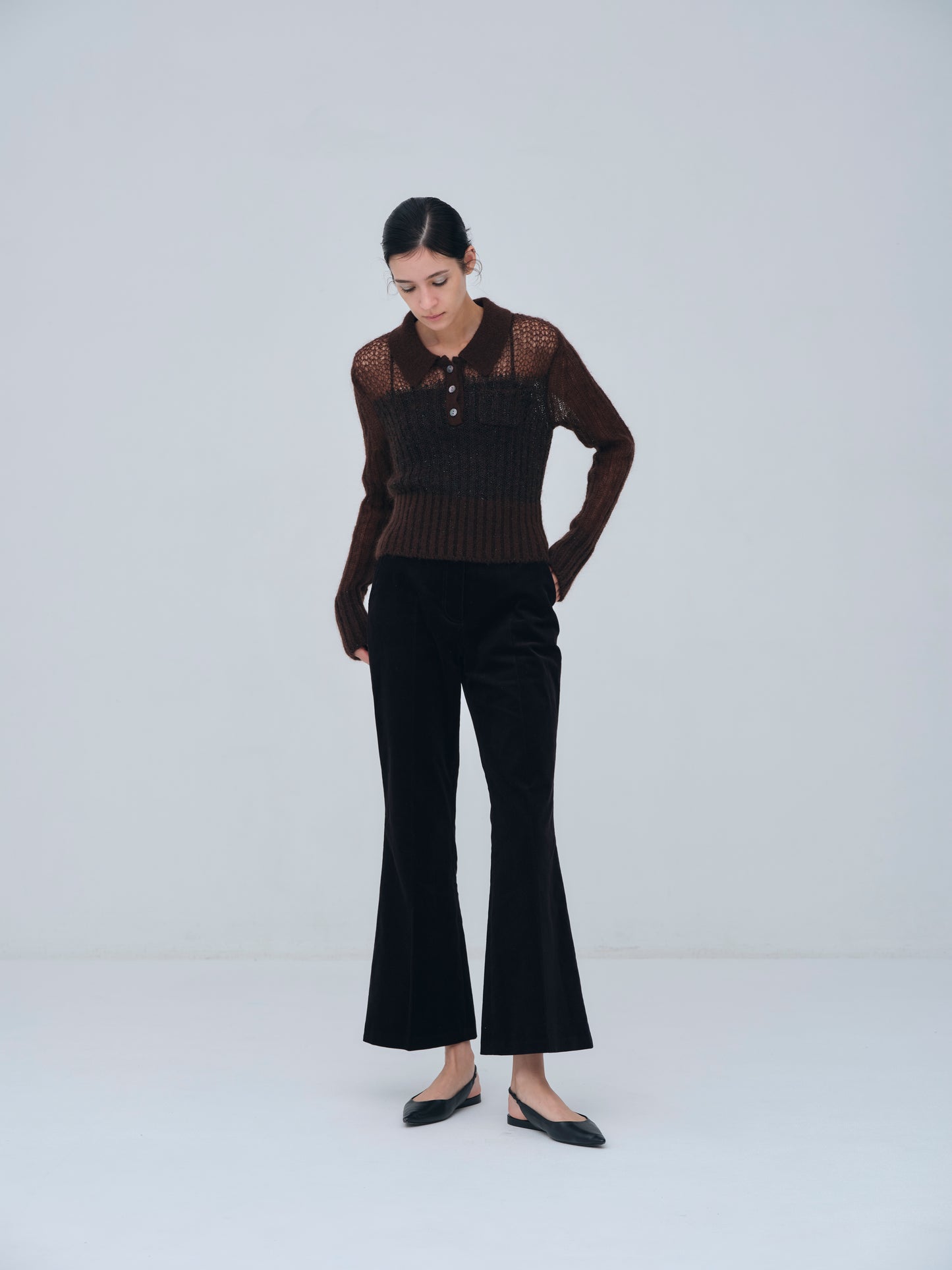 Sequin Sheer Polo Knit