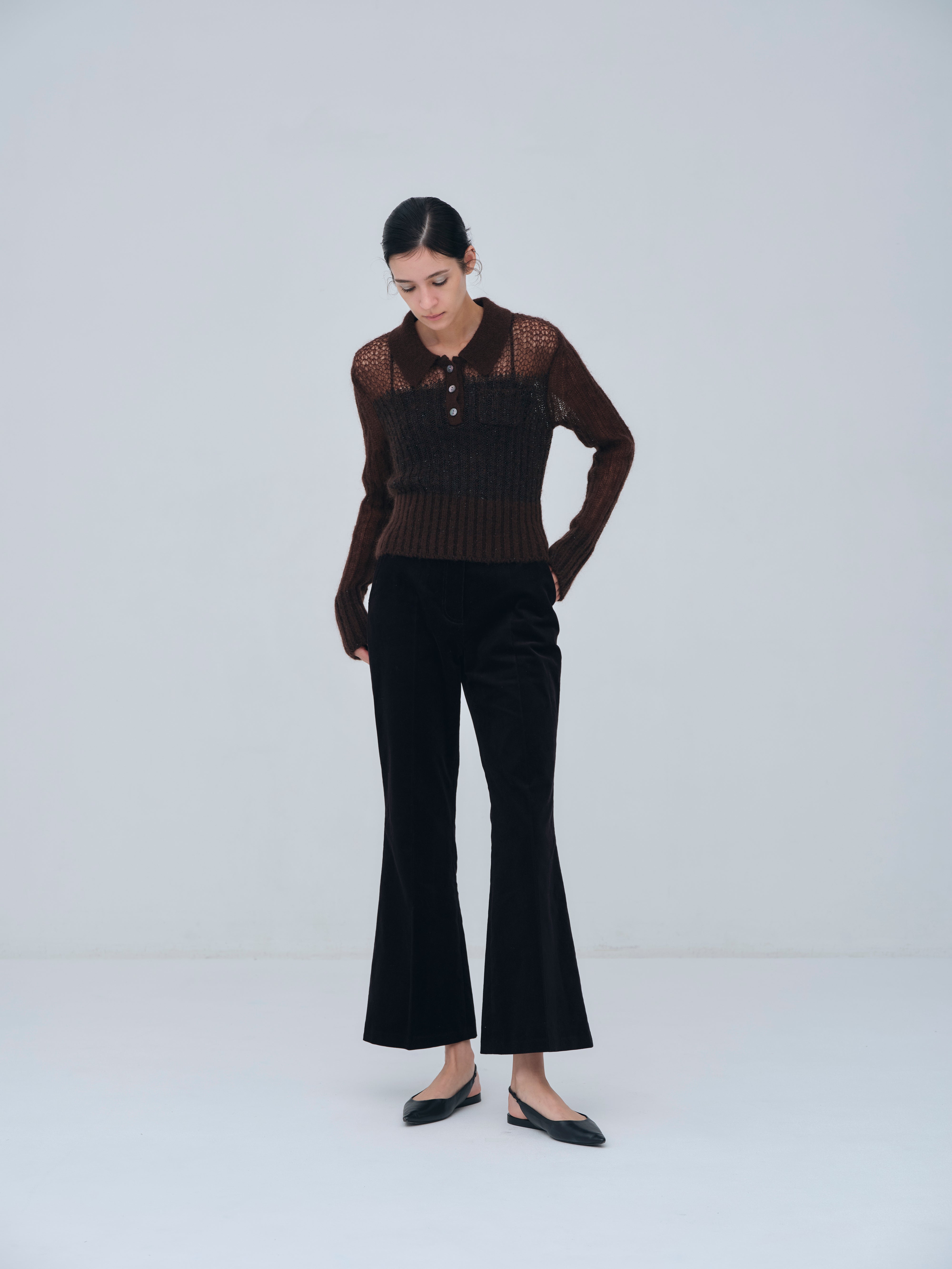 Sequin Sheer Polo Knit