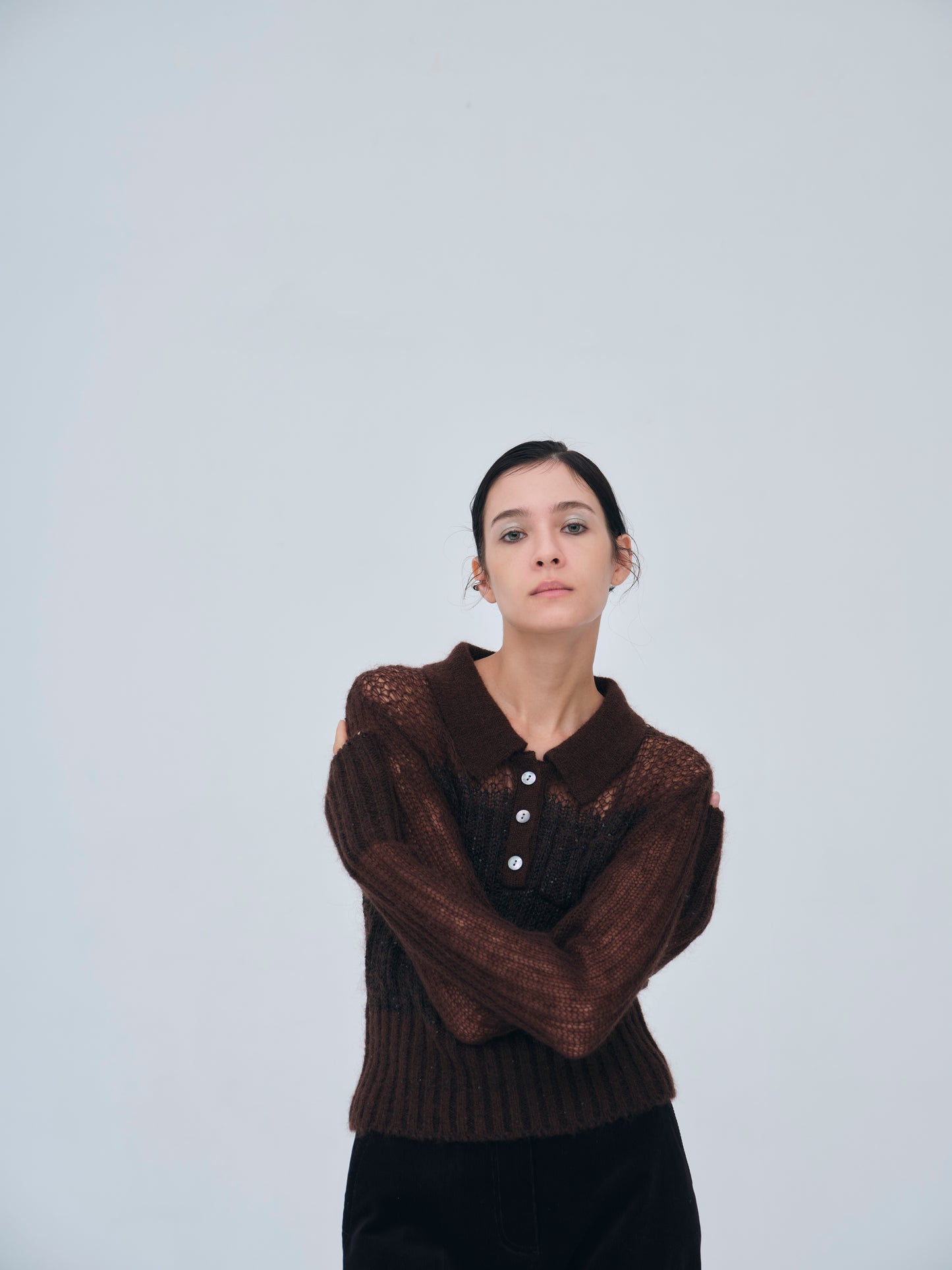 Sequin Sheer Polo Knit