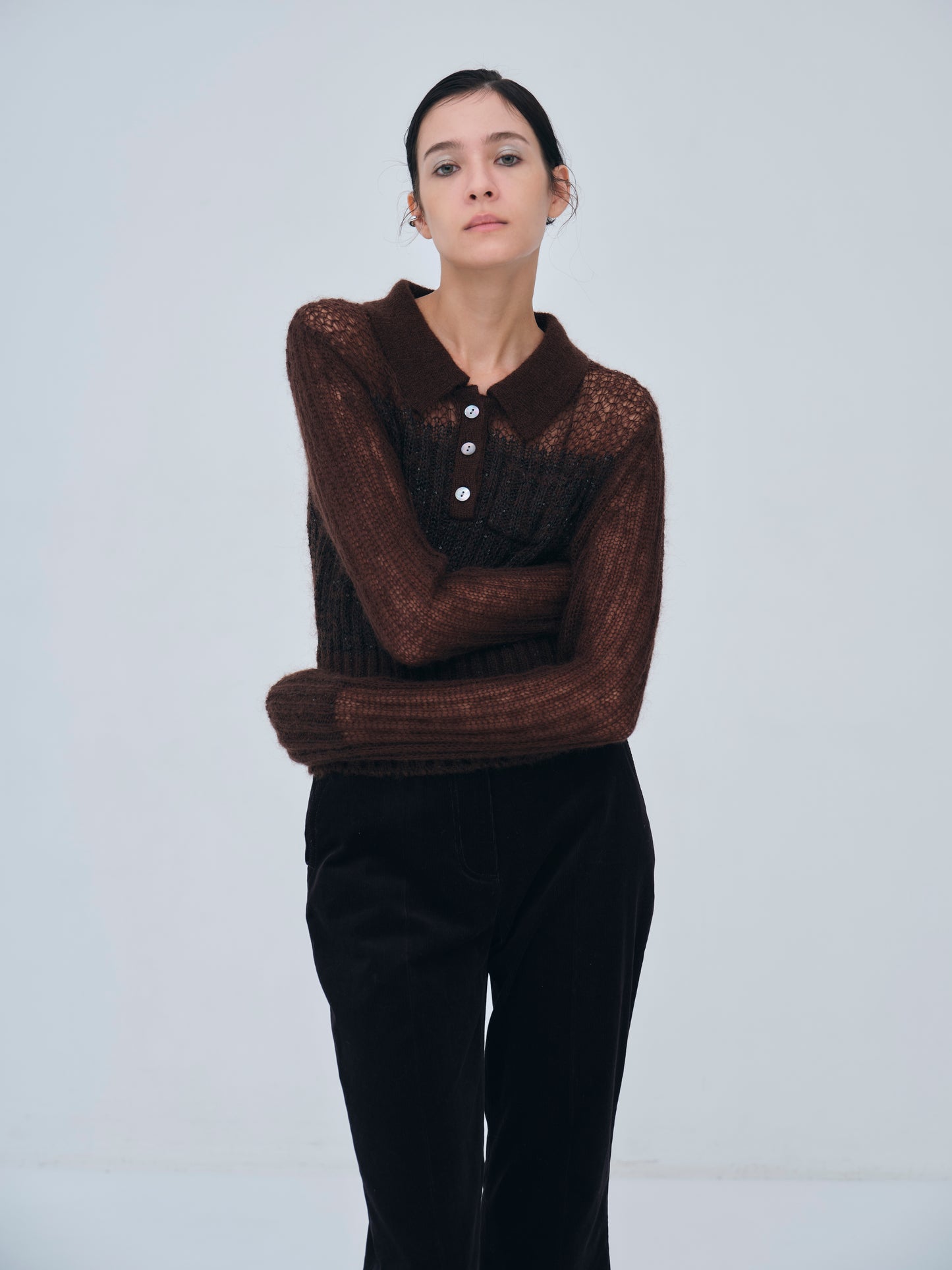 Sequin Sheer Polo Knit