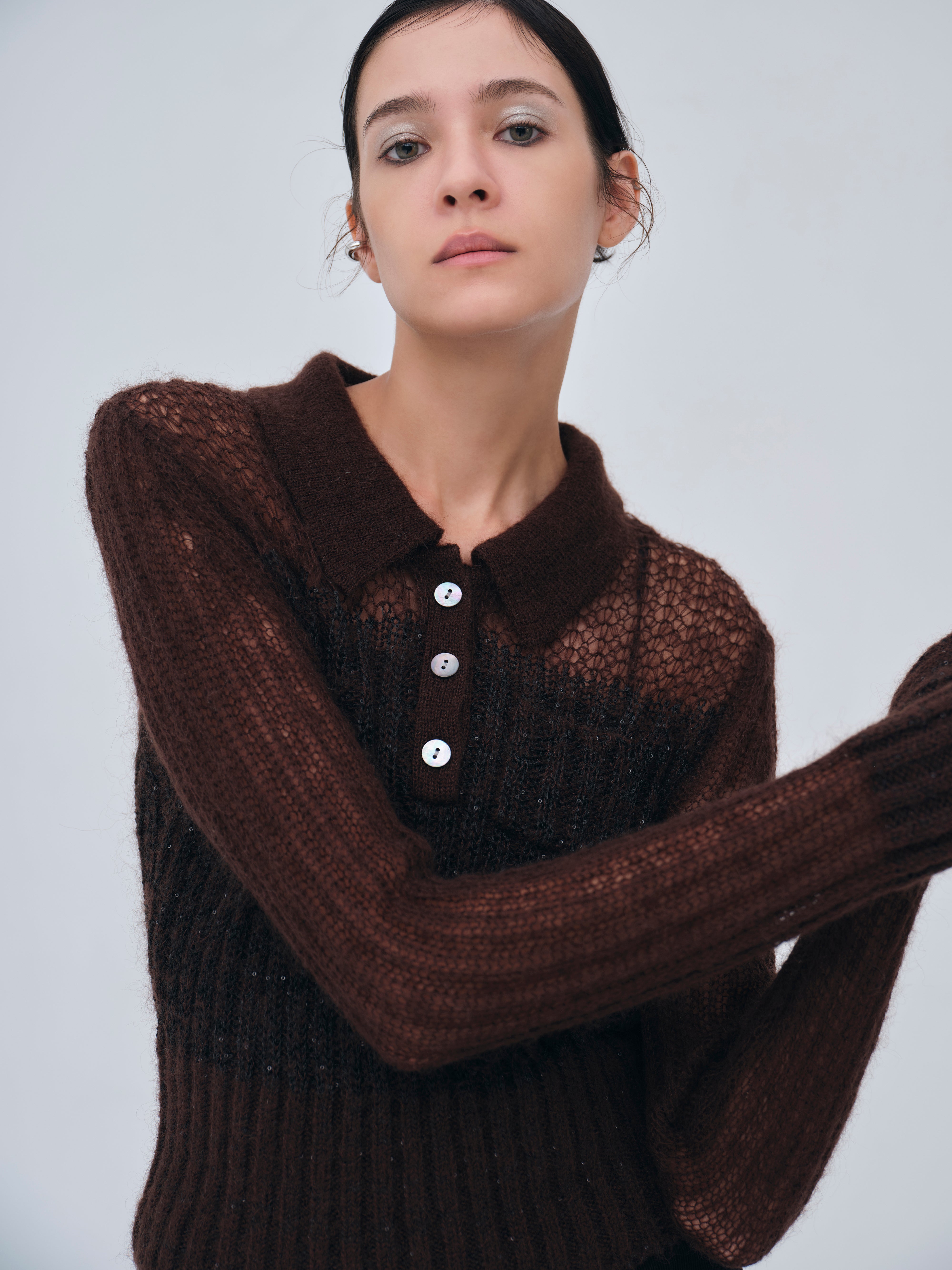 Sequin Sheer Polo Knit