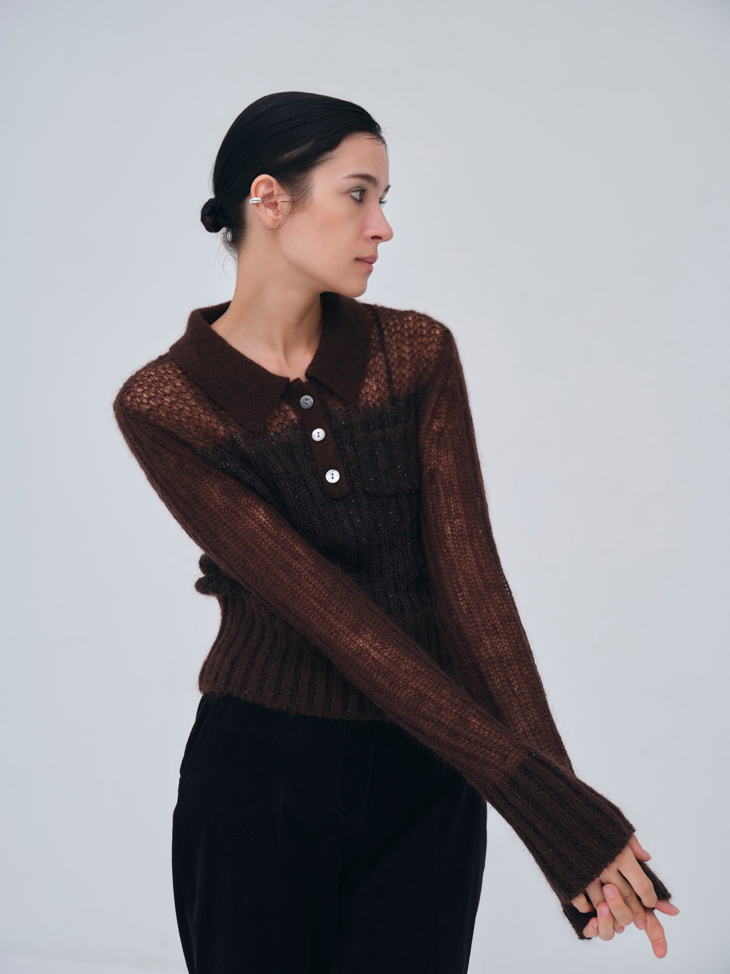 Sequin Sheer Polo Knit