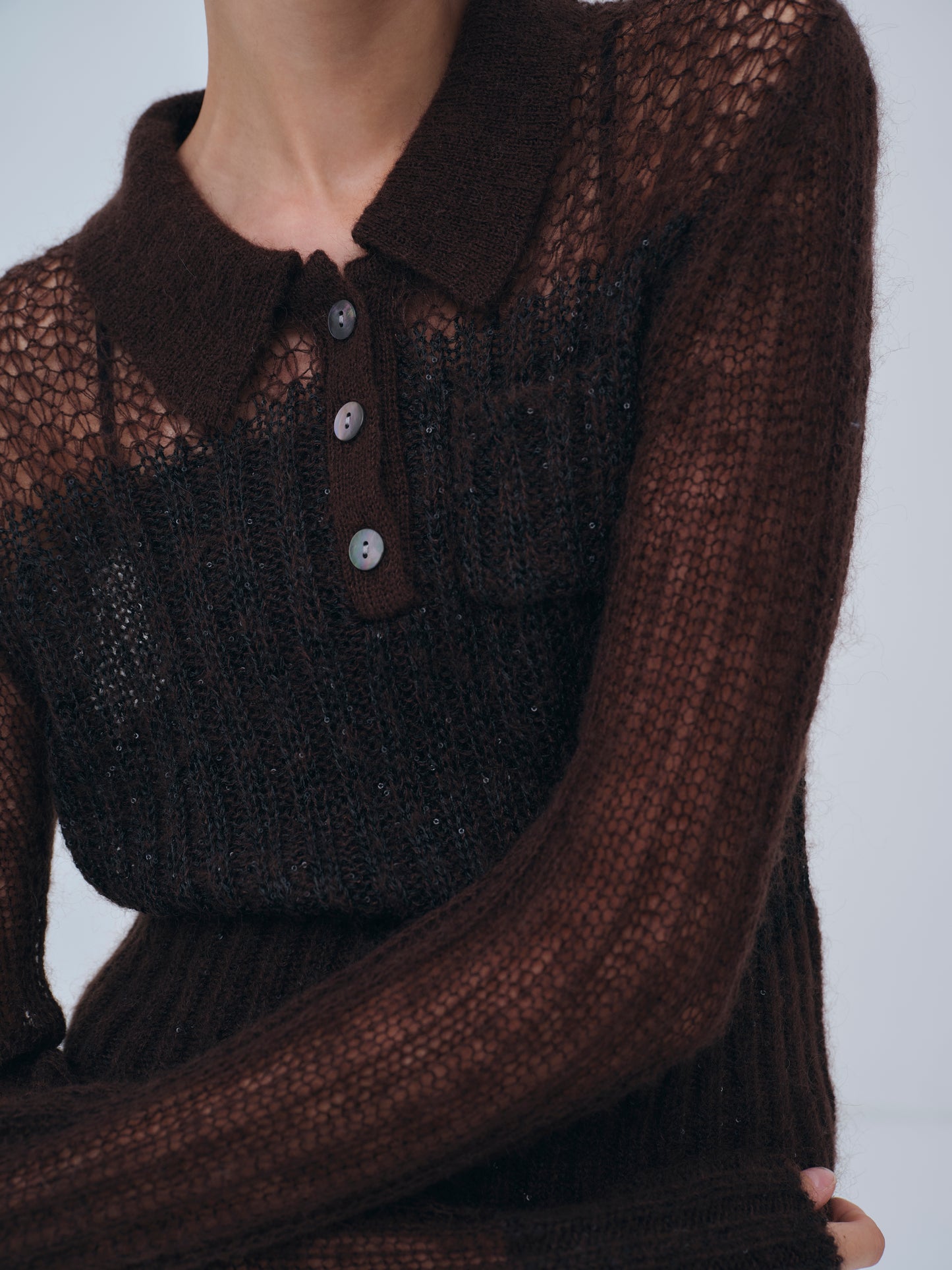Sequin Sheer Polo Knit