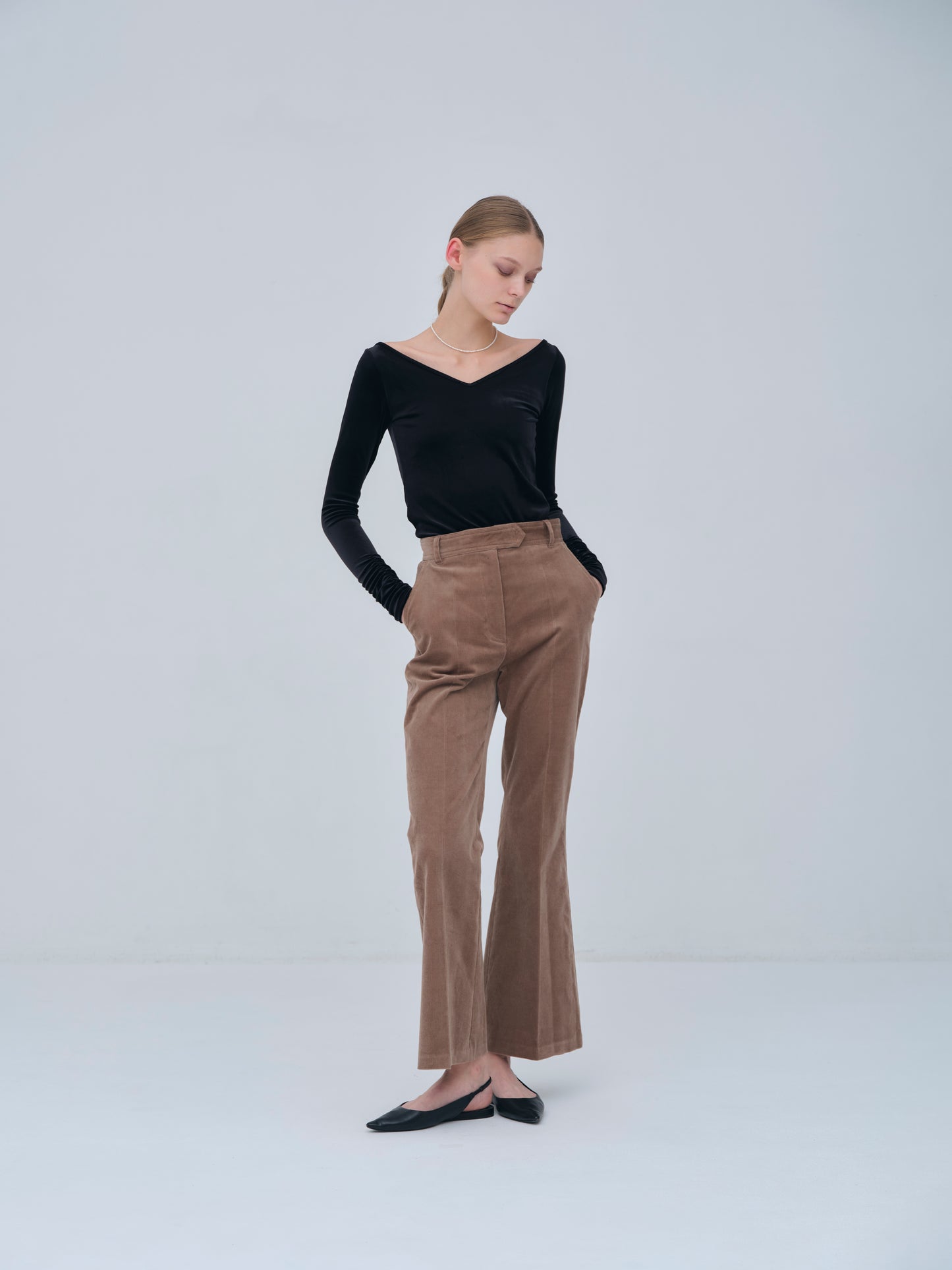 Sharp Neck Velour Tops