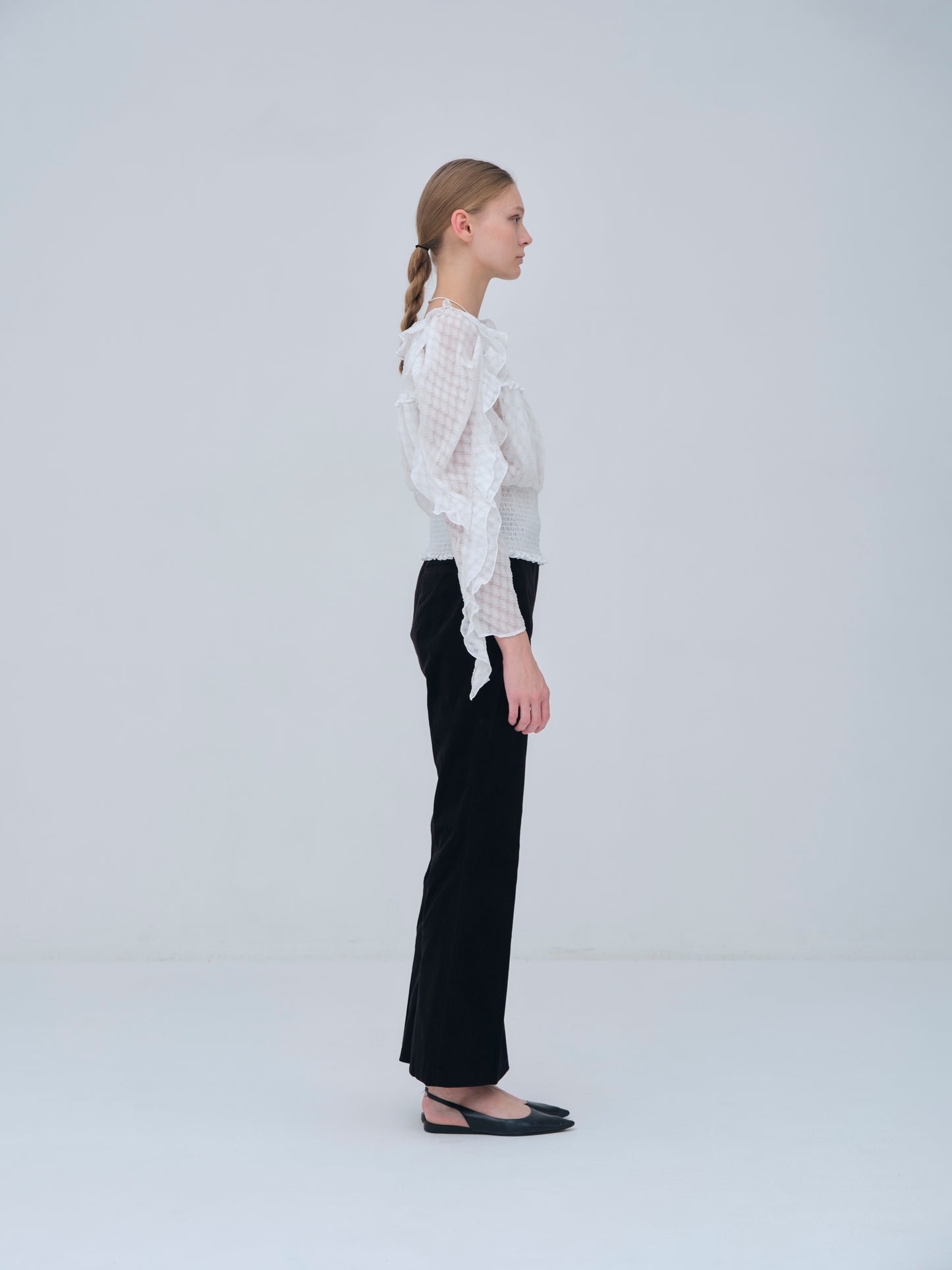 Sheer Jacquard Frill Blouse