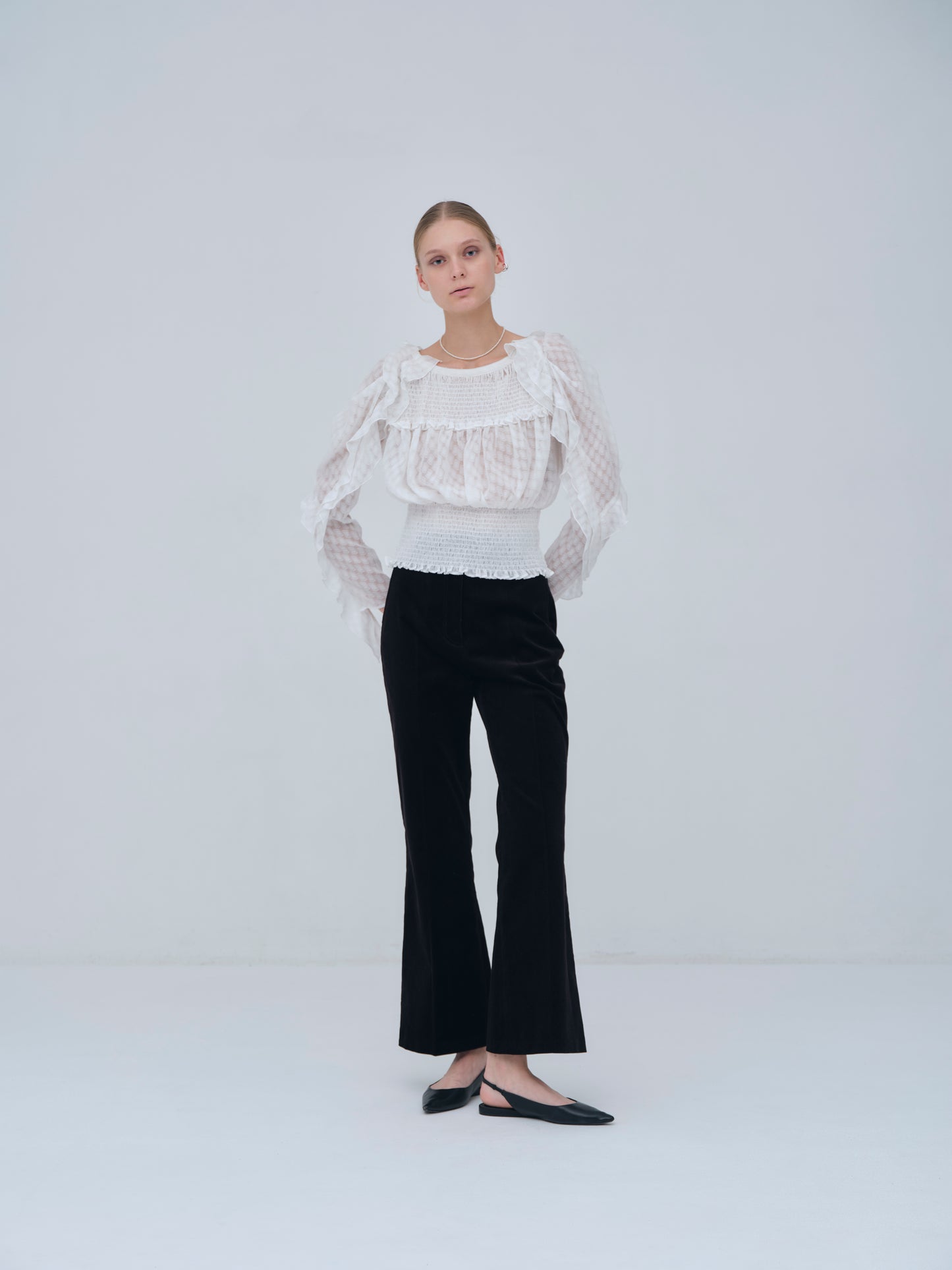 Sheer Jacquard Frill Blouse