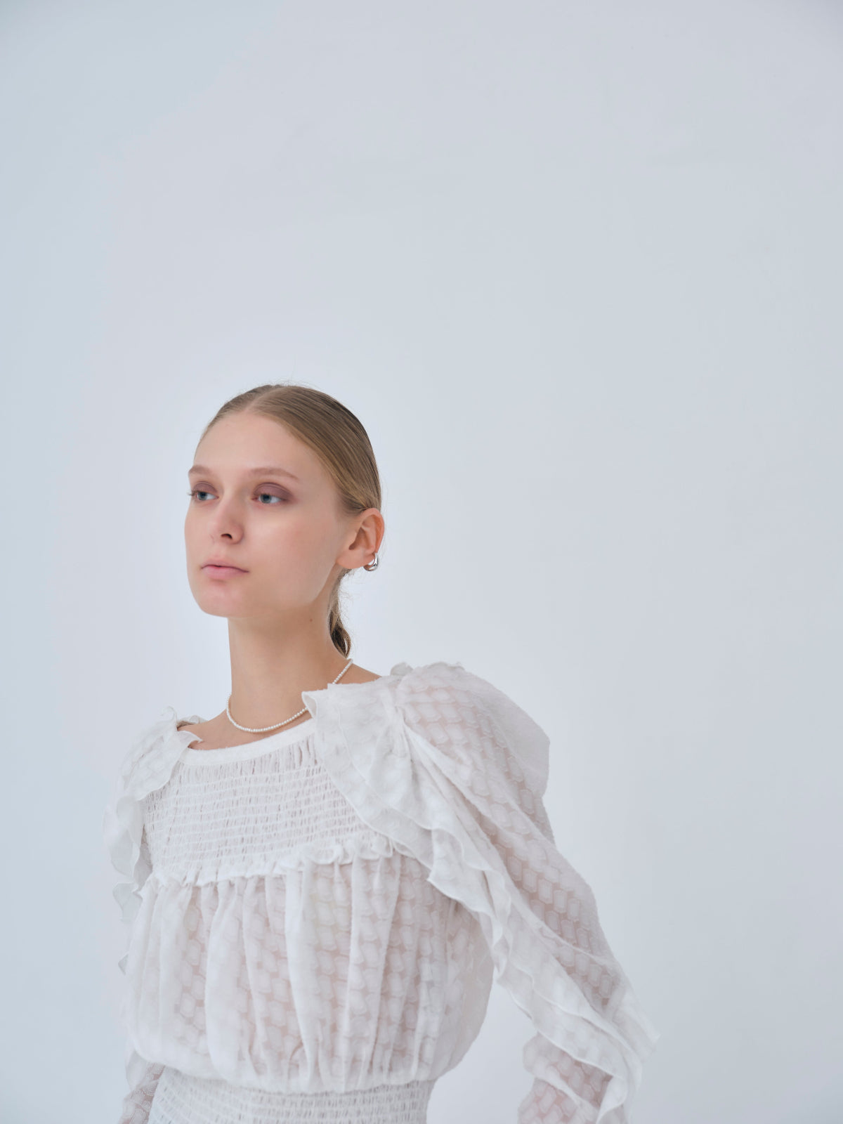 Sheer Jacquard Frill Blouse