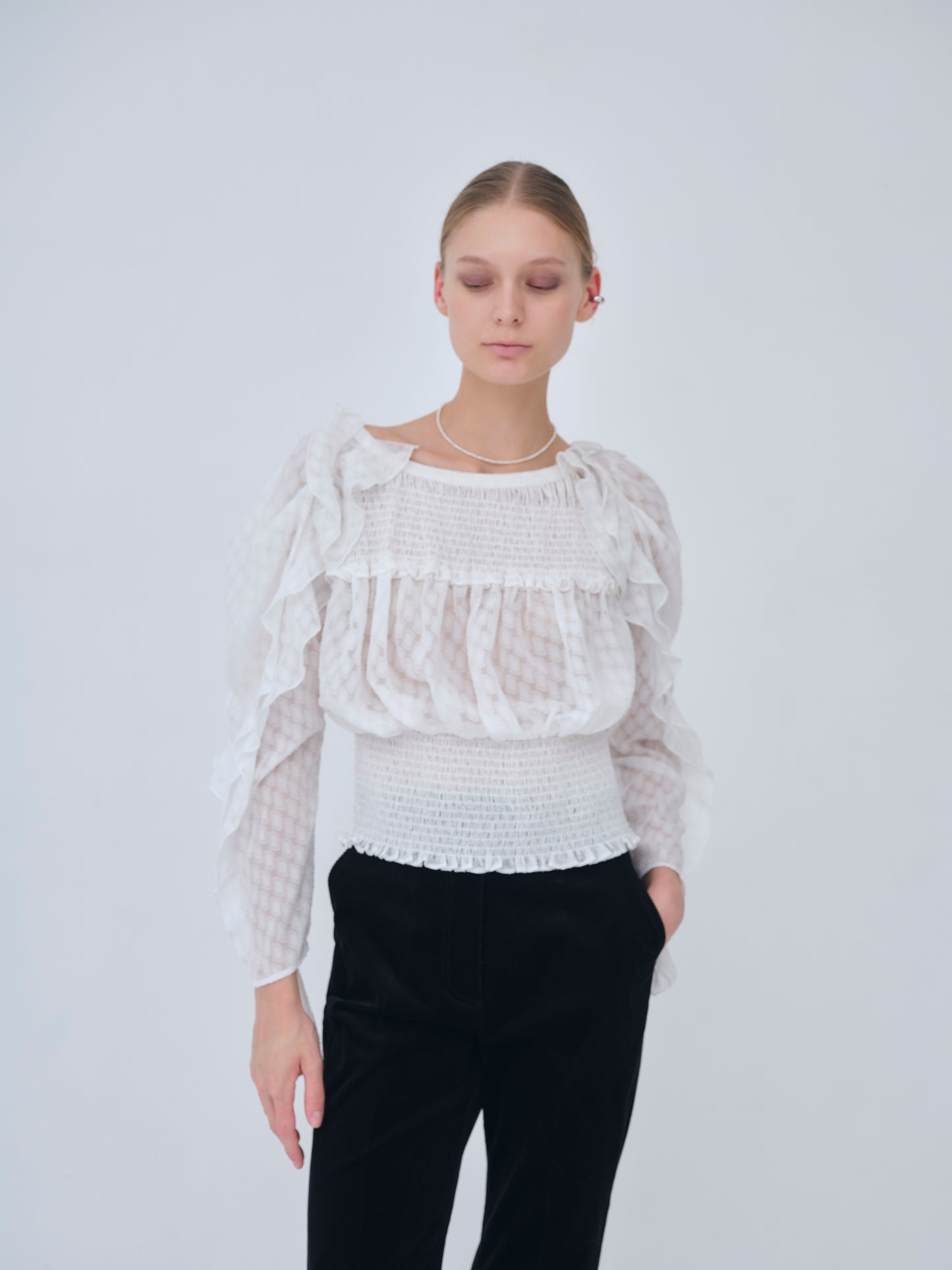 Sheer Jacquard Frill Blouse