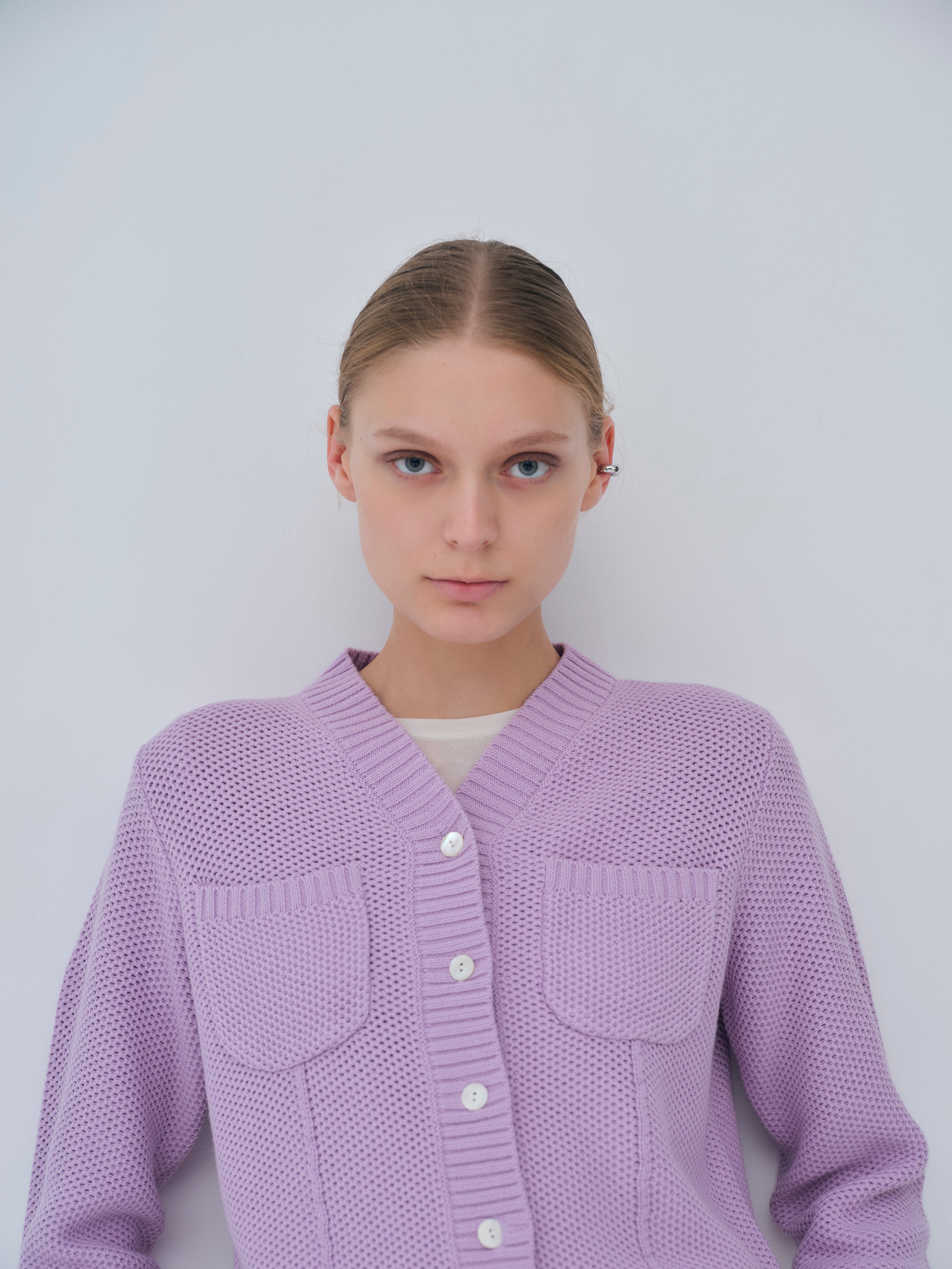 Basket Knit Cardigan / White