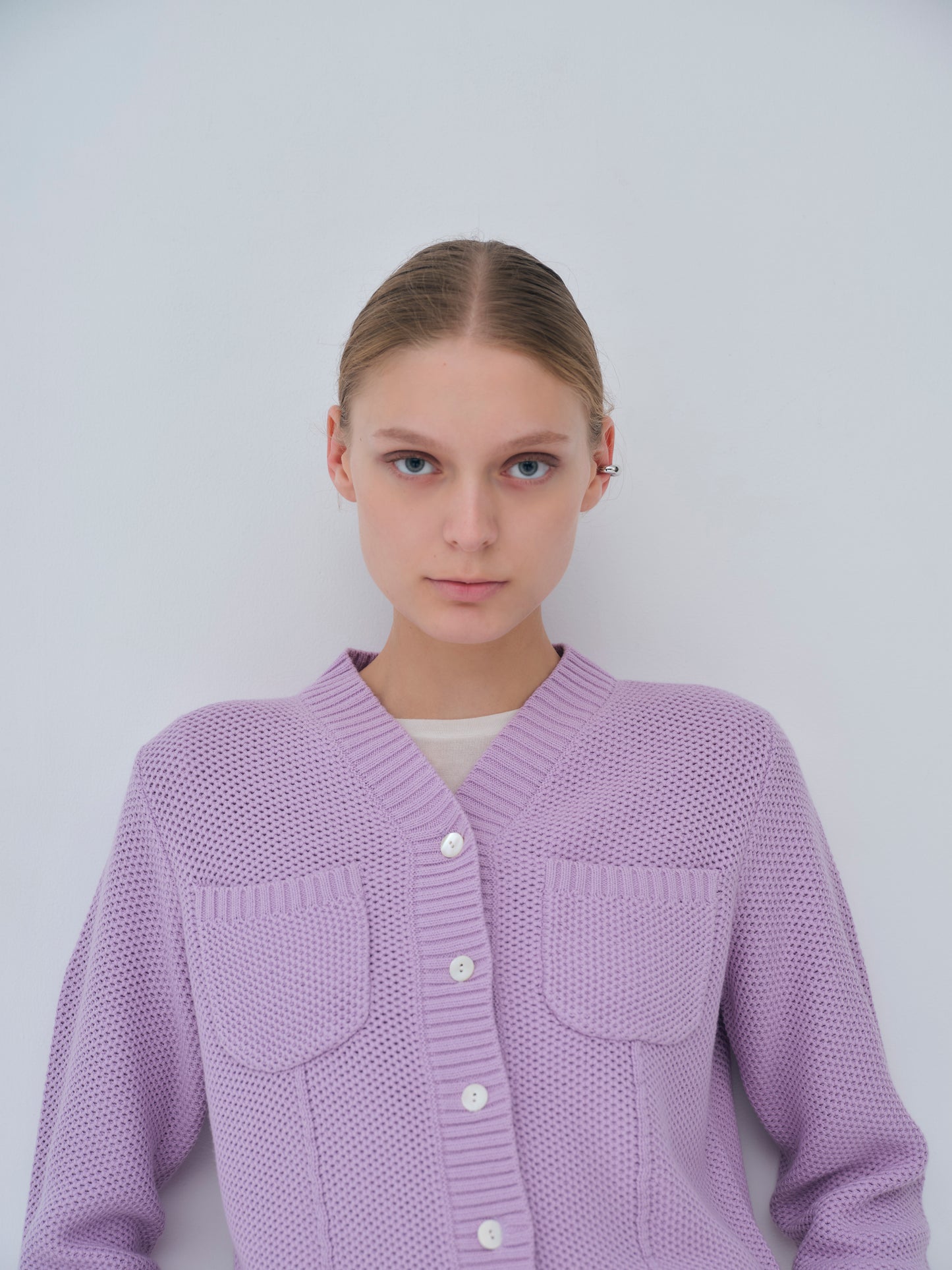 Basket Knit Cardigan / Gray