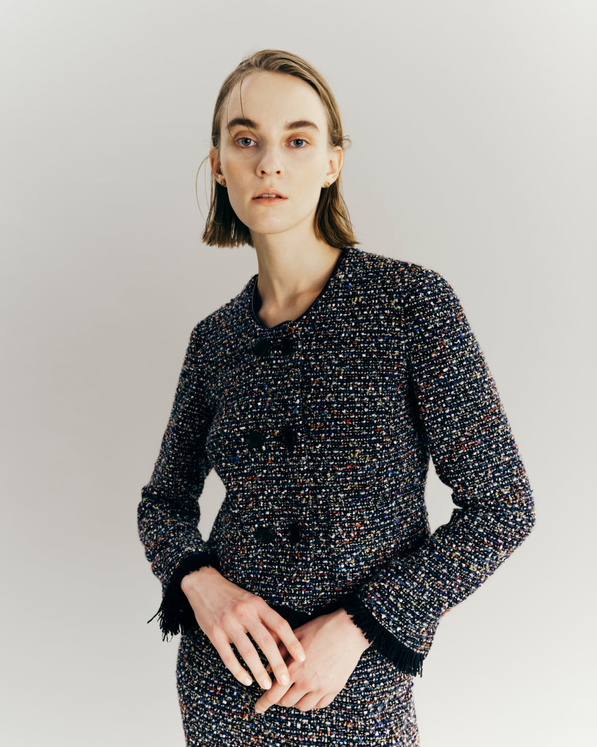 Mix tweed No collar jacket – L Mix tweed No collar jacket – L