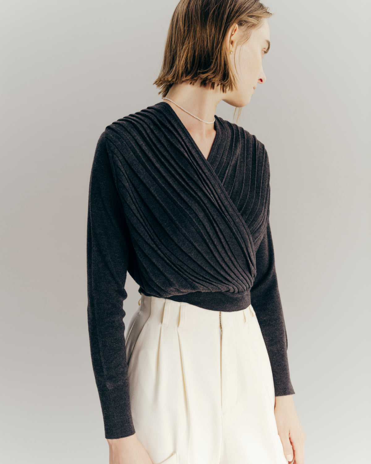 Pleats Cache-coeur Knit Tops