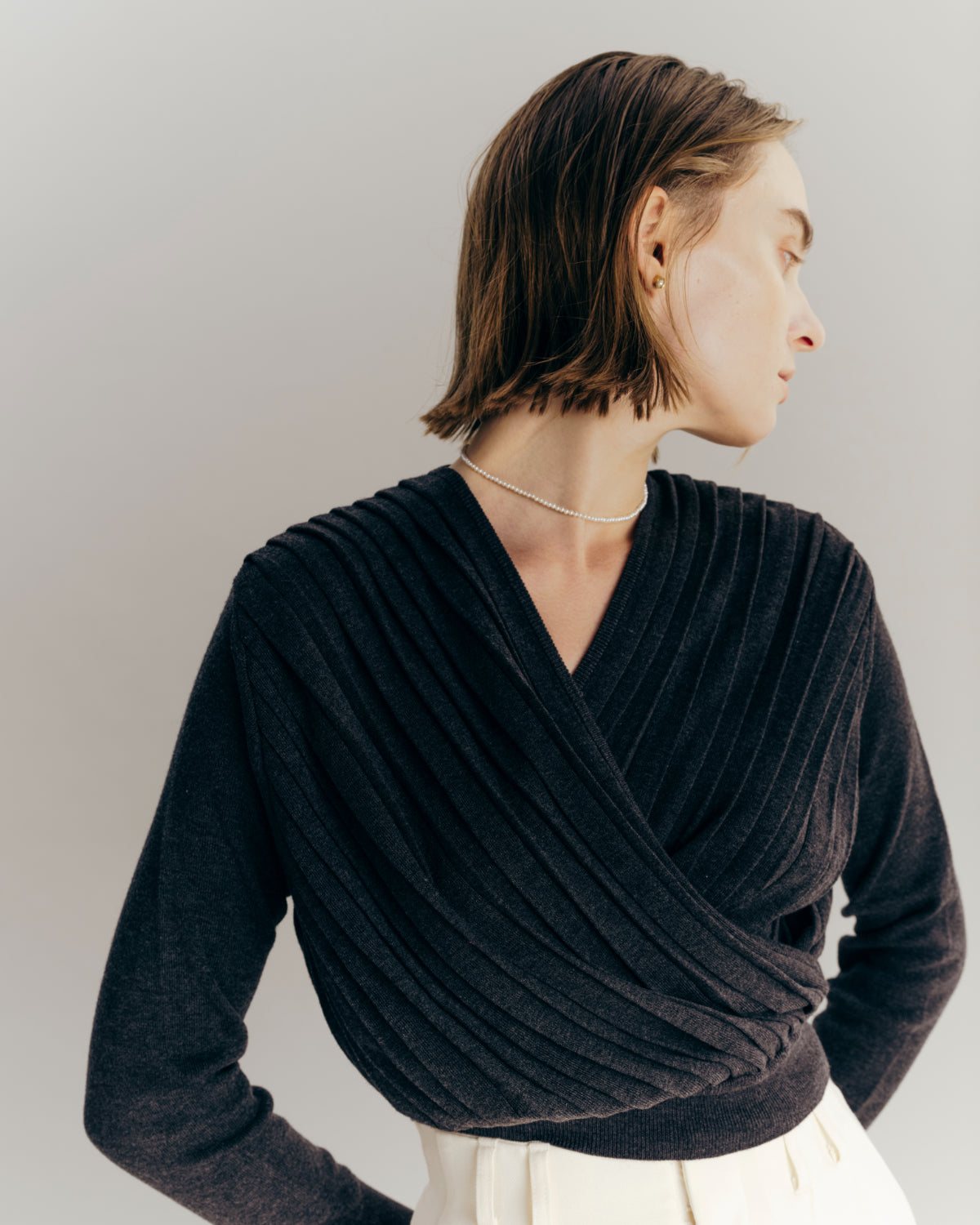 Pleats Cache-coeur Knit Tops