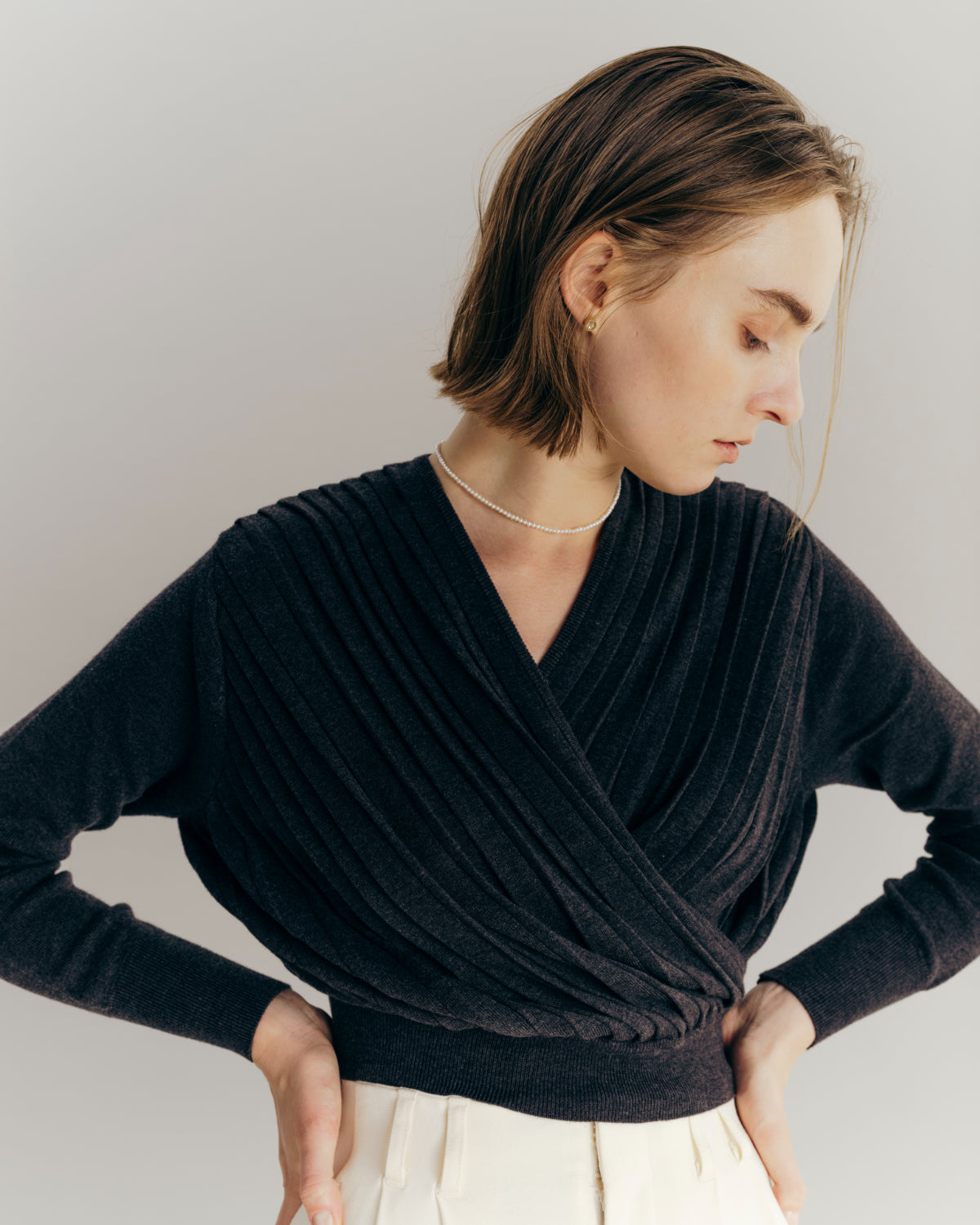 Pleats Cache-coeur Knit Tops