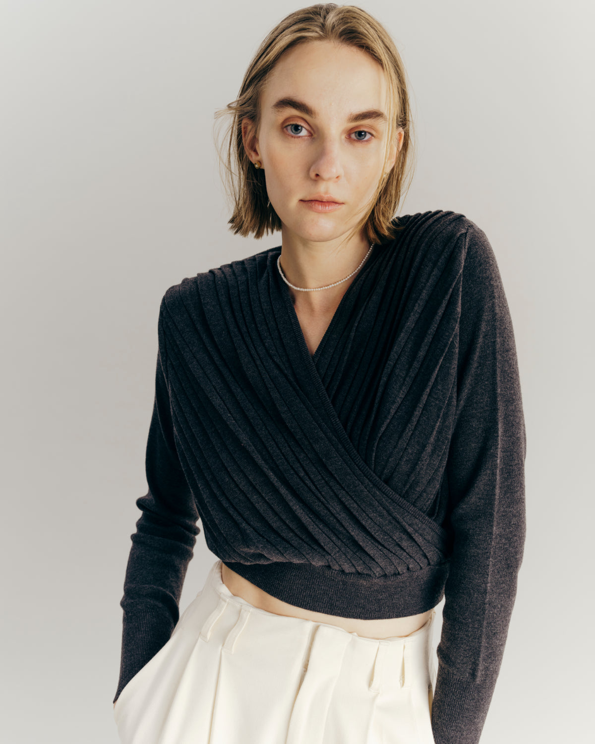 Pleats Cache-coeur Knit Tops