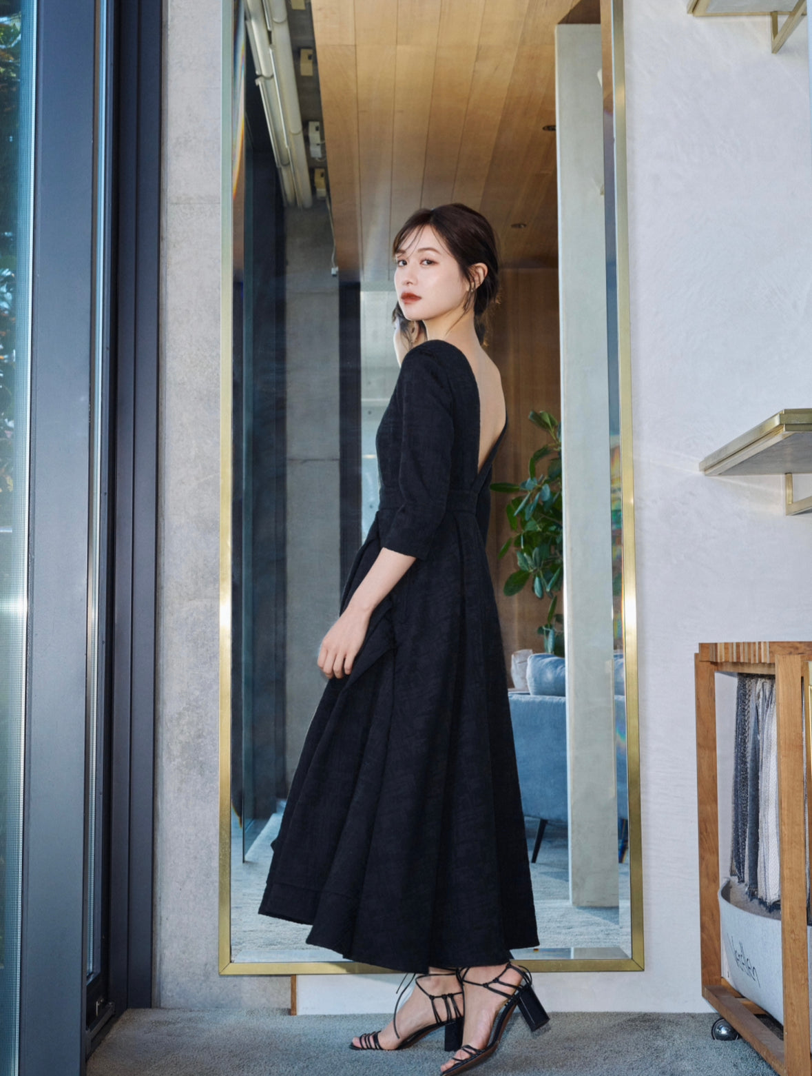 Tuck drape Jacquard Dress