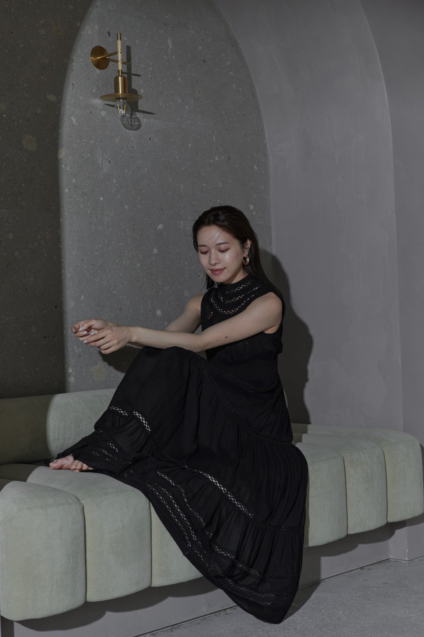 Yoke lace tiered dress