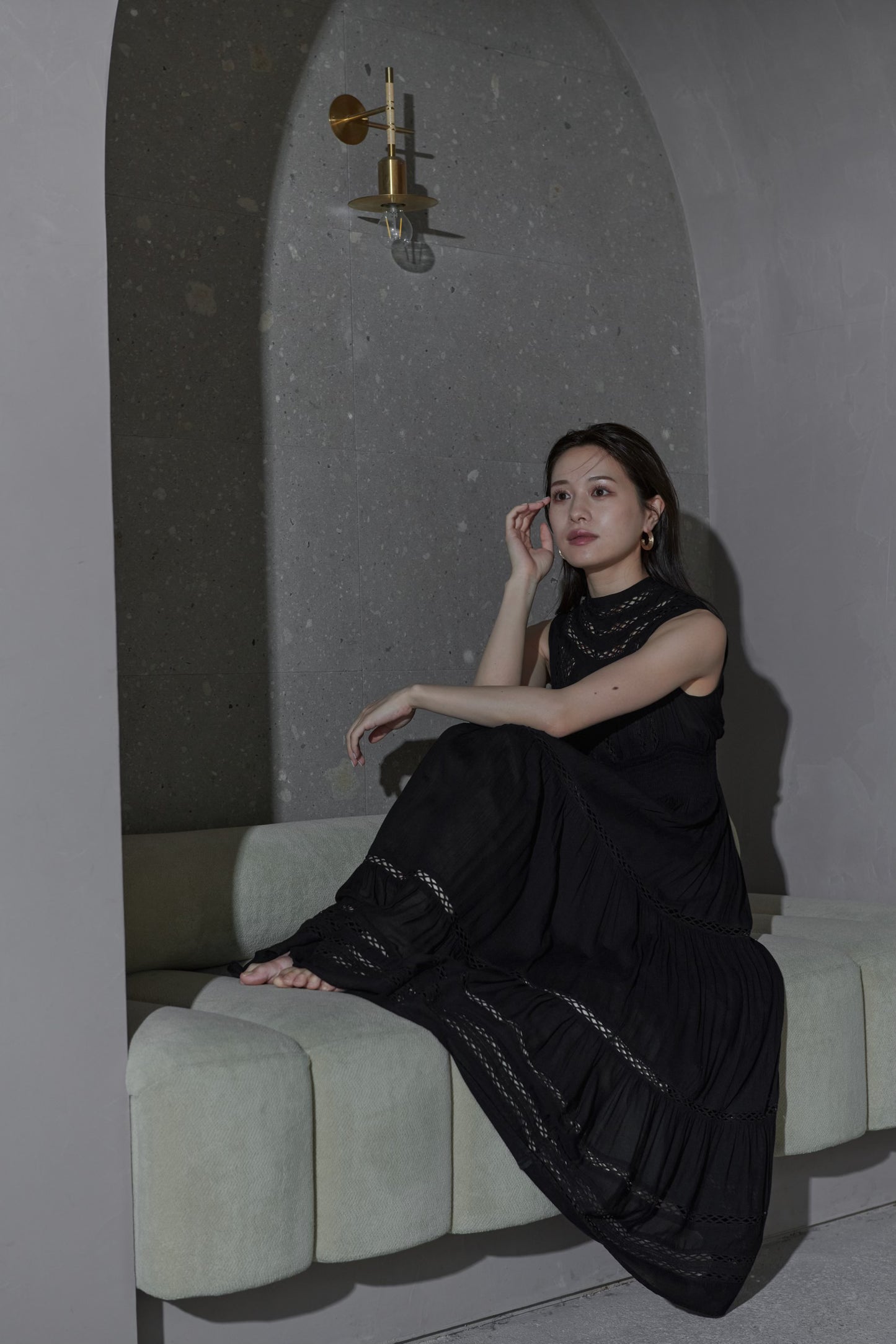 Yoke lace tiered dress