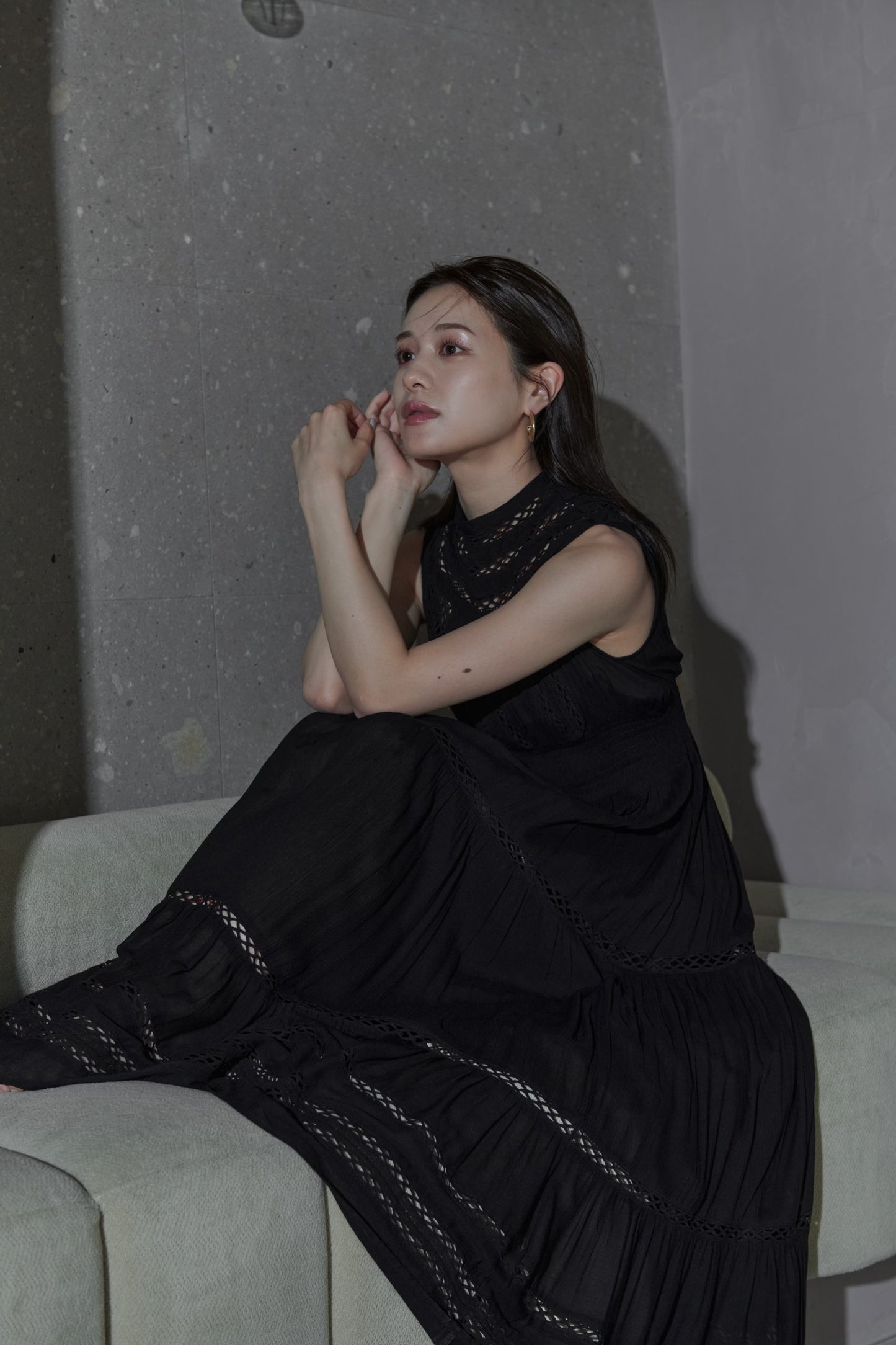 Yoke lace tiered dress