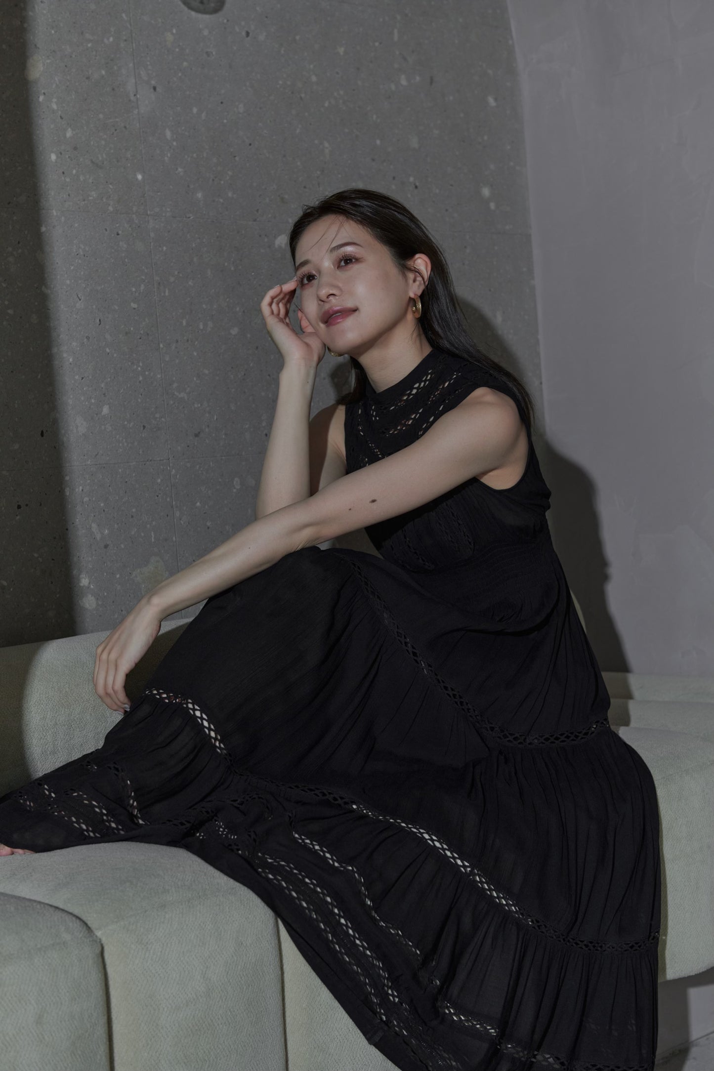 Yoke lace tiered dress