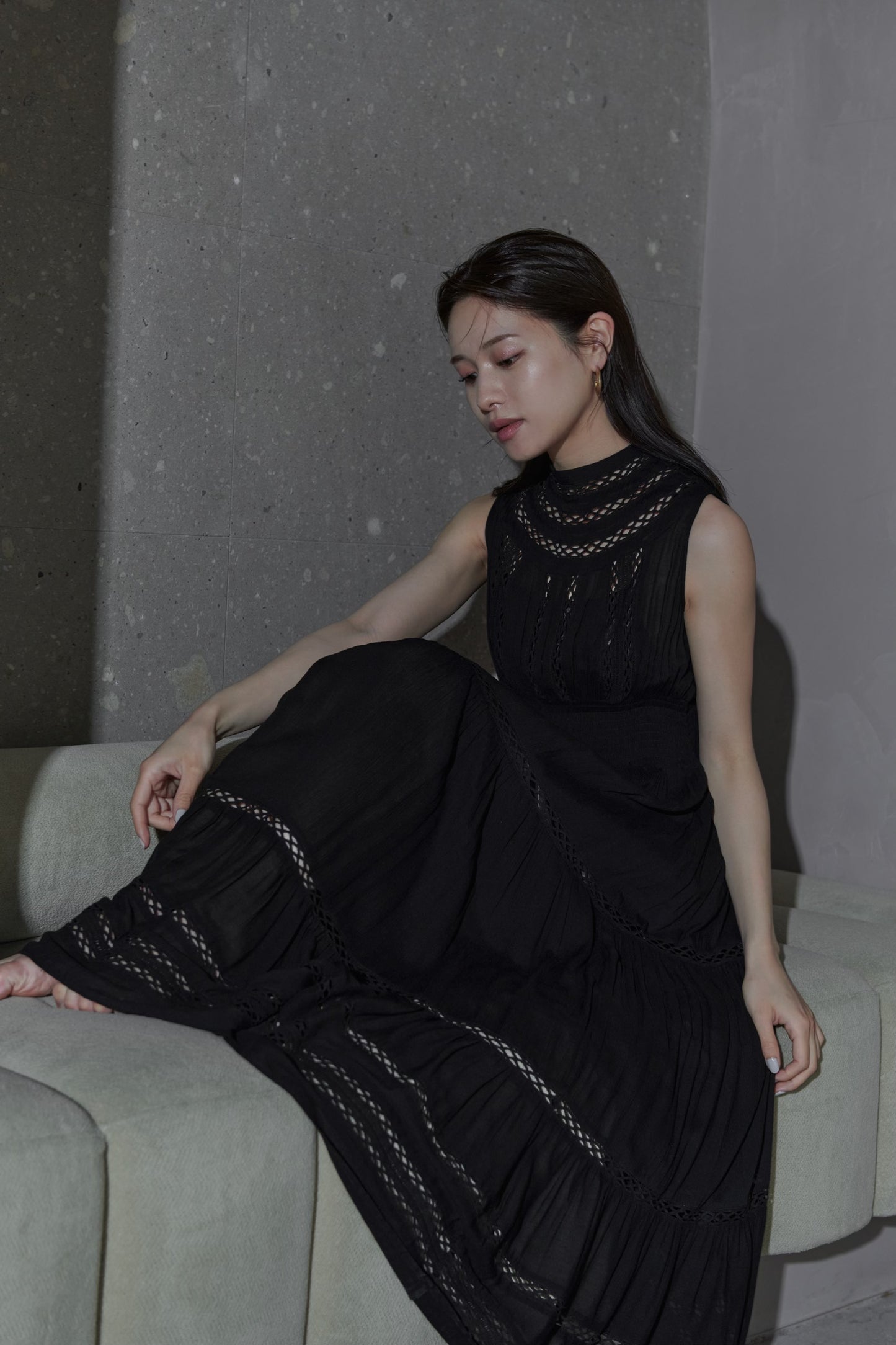 Yoke lace tiered dress