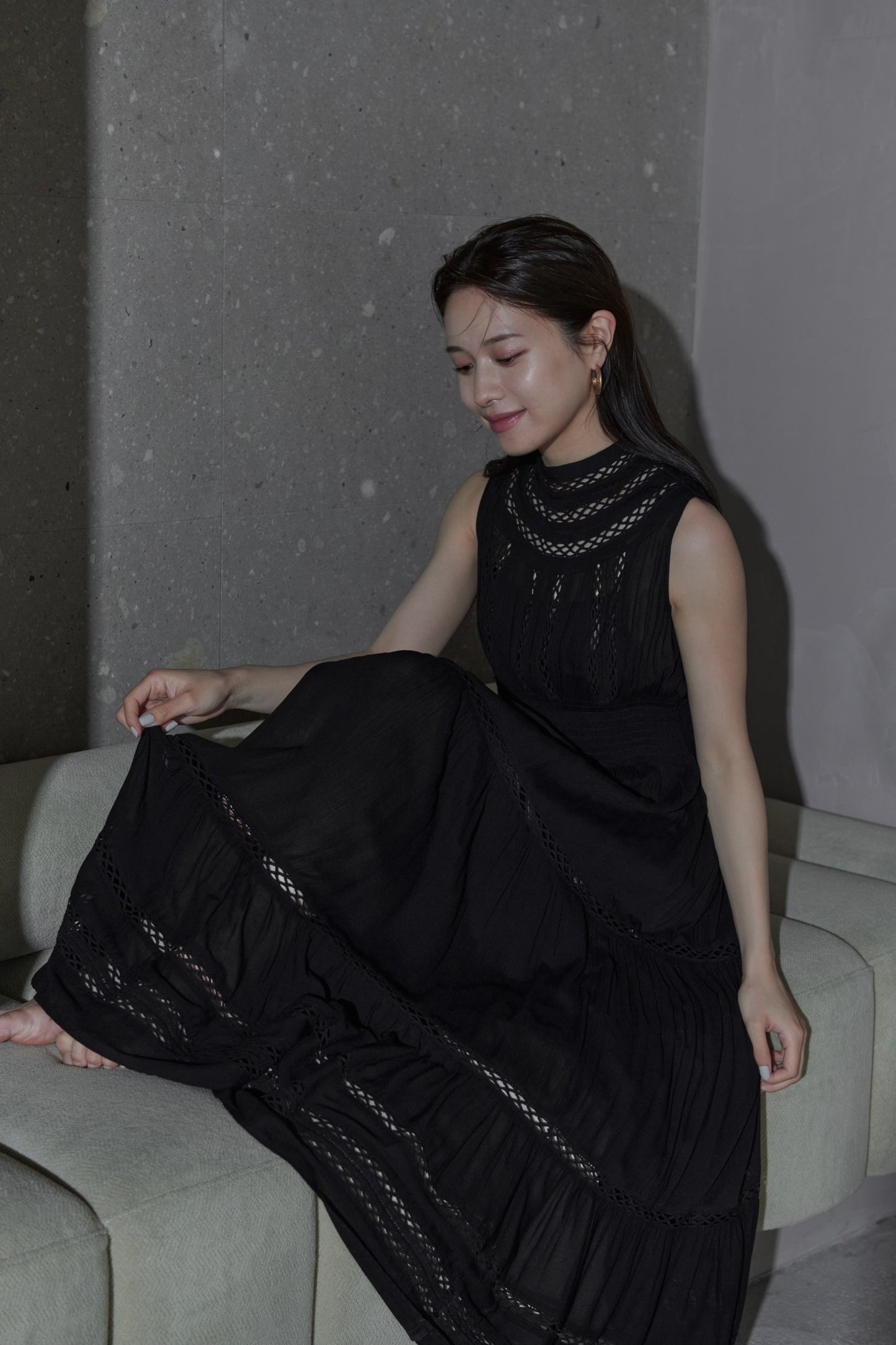 Yoke lace tiered dress