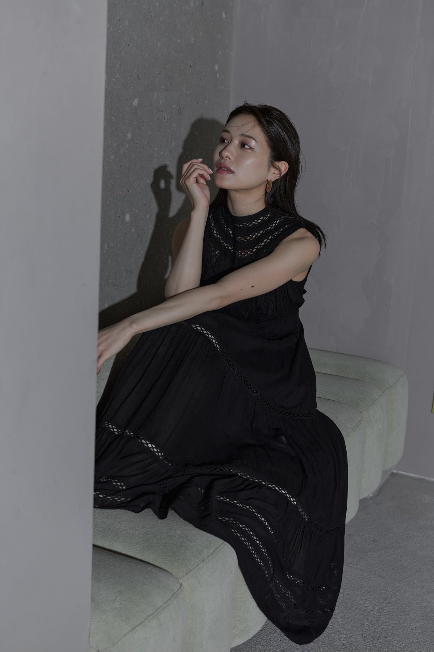 Yoke lace tiered dress