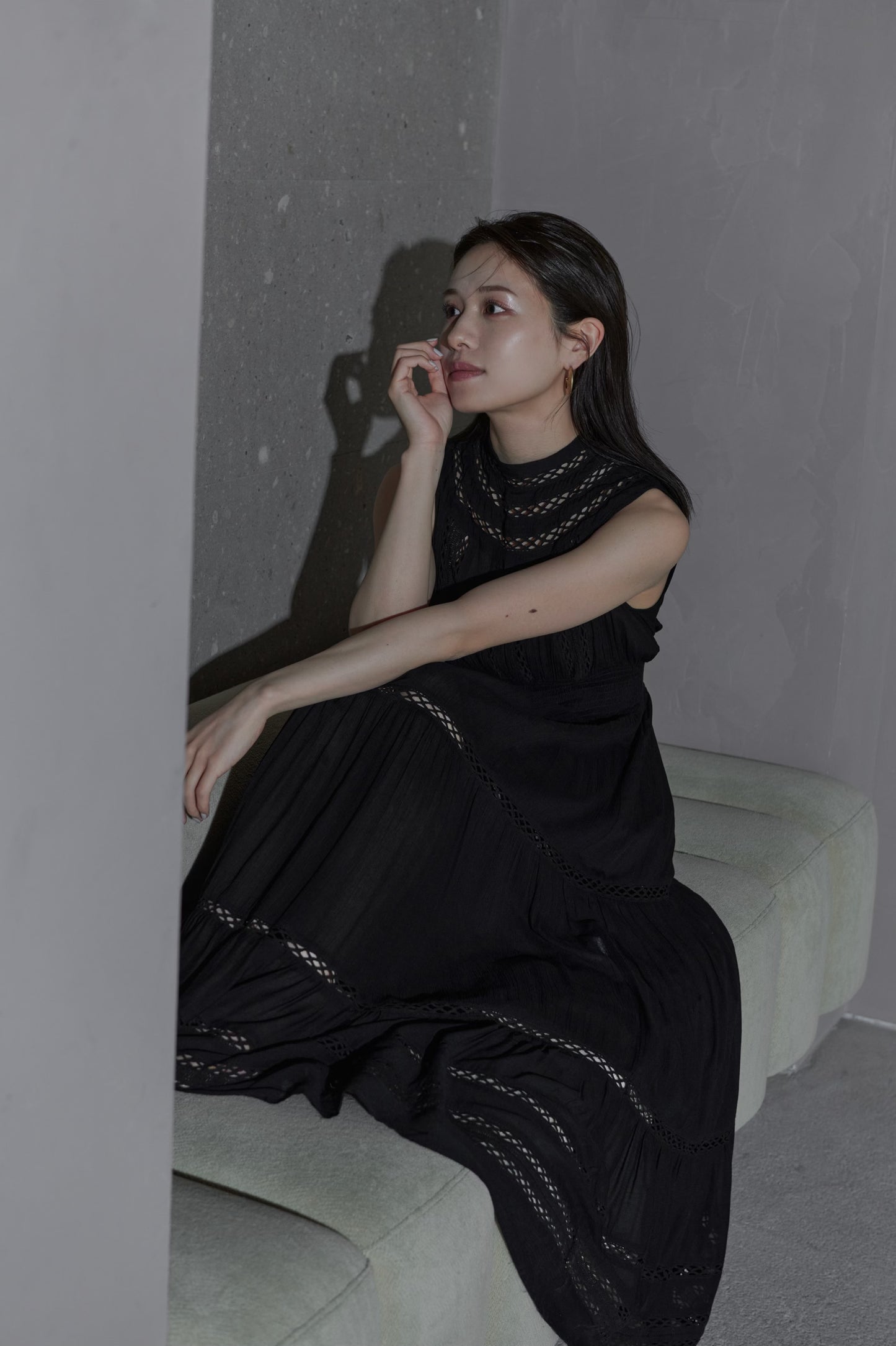 Yoke lace tiered dress