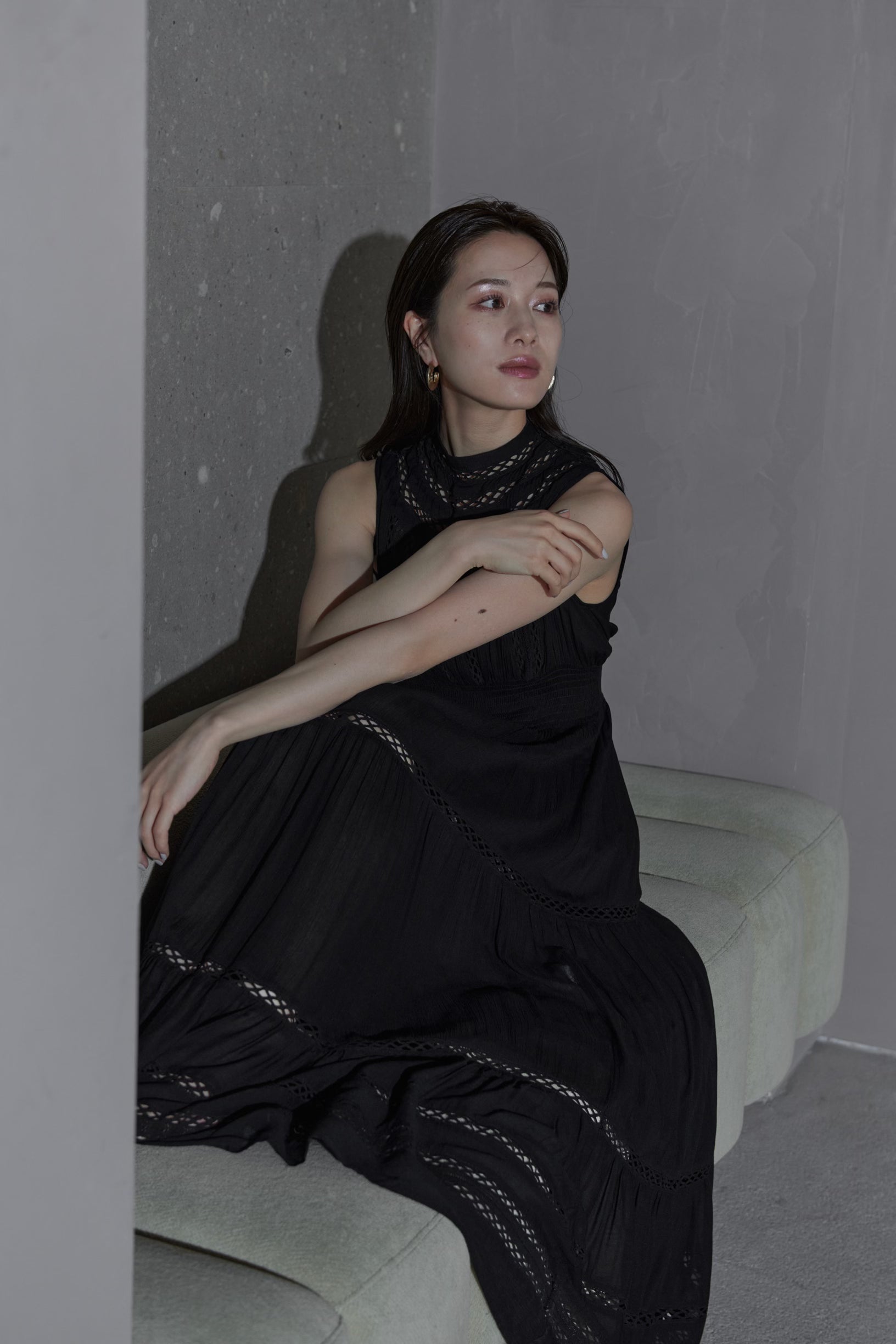Yoke lace tiered dress