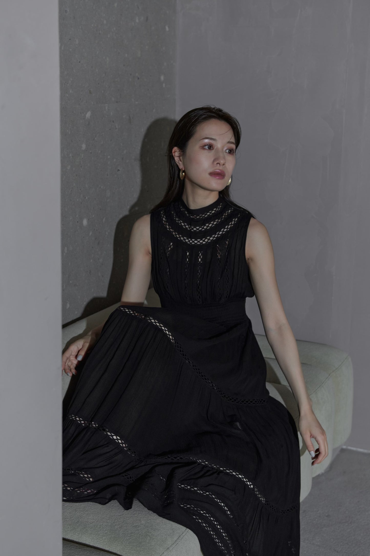 Yoke lace tiered dress