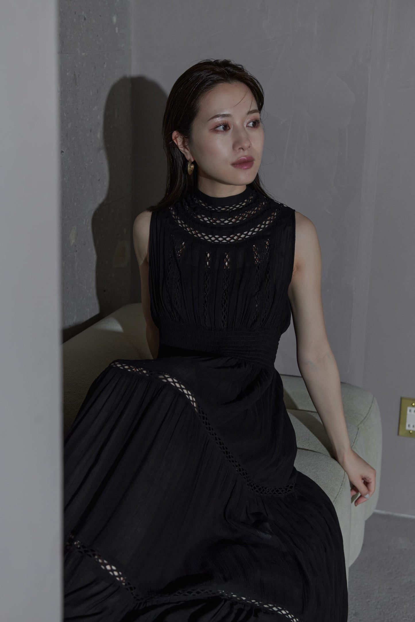 Yoke lace tiered dress