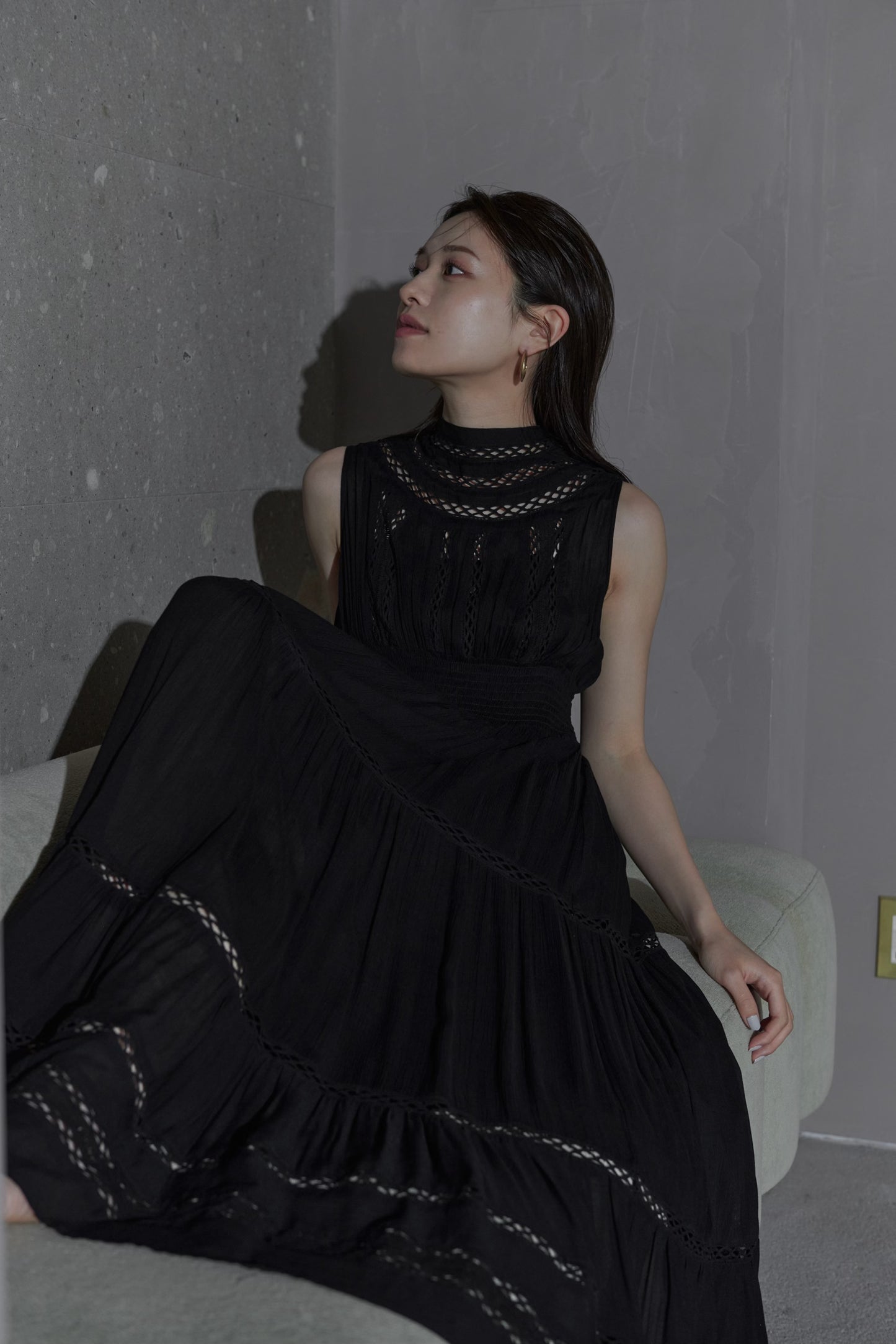 Yoke lace tiered dress