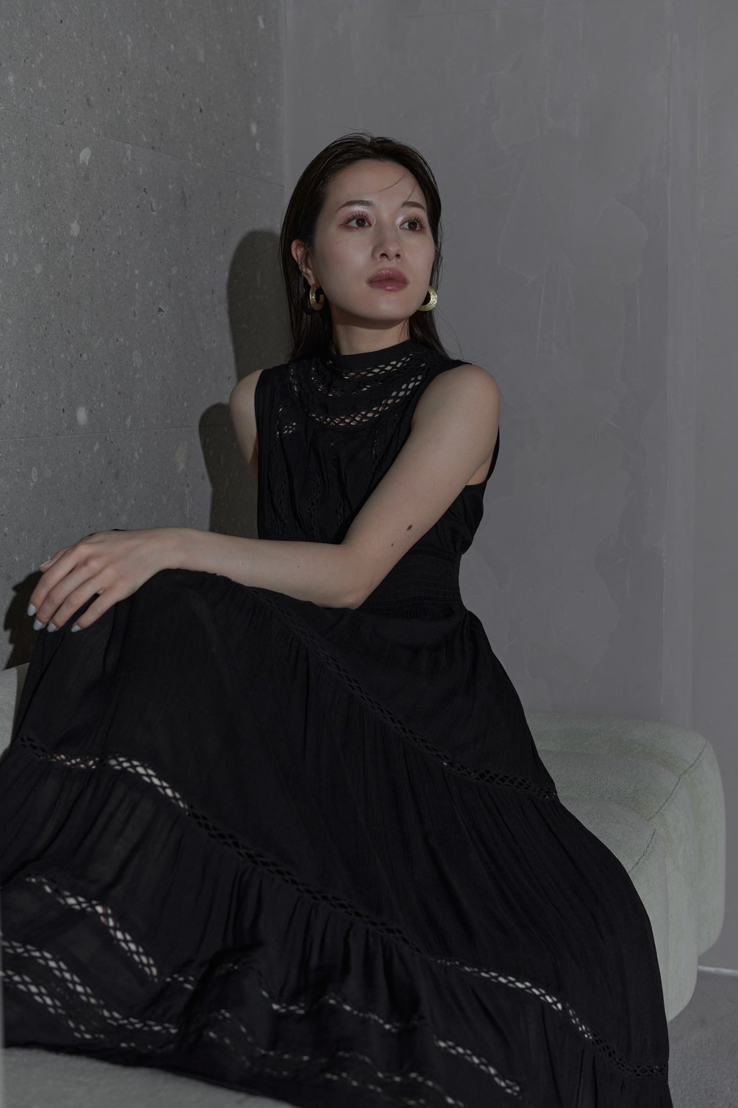 Yoke lace tiered dress