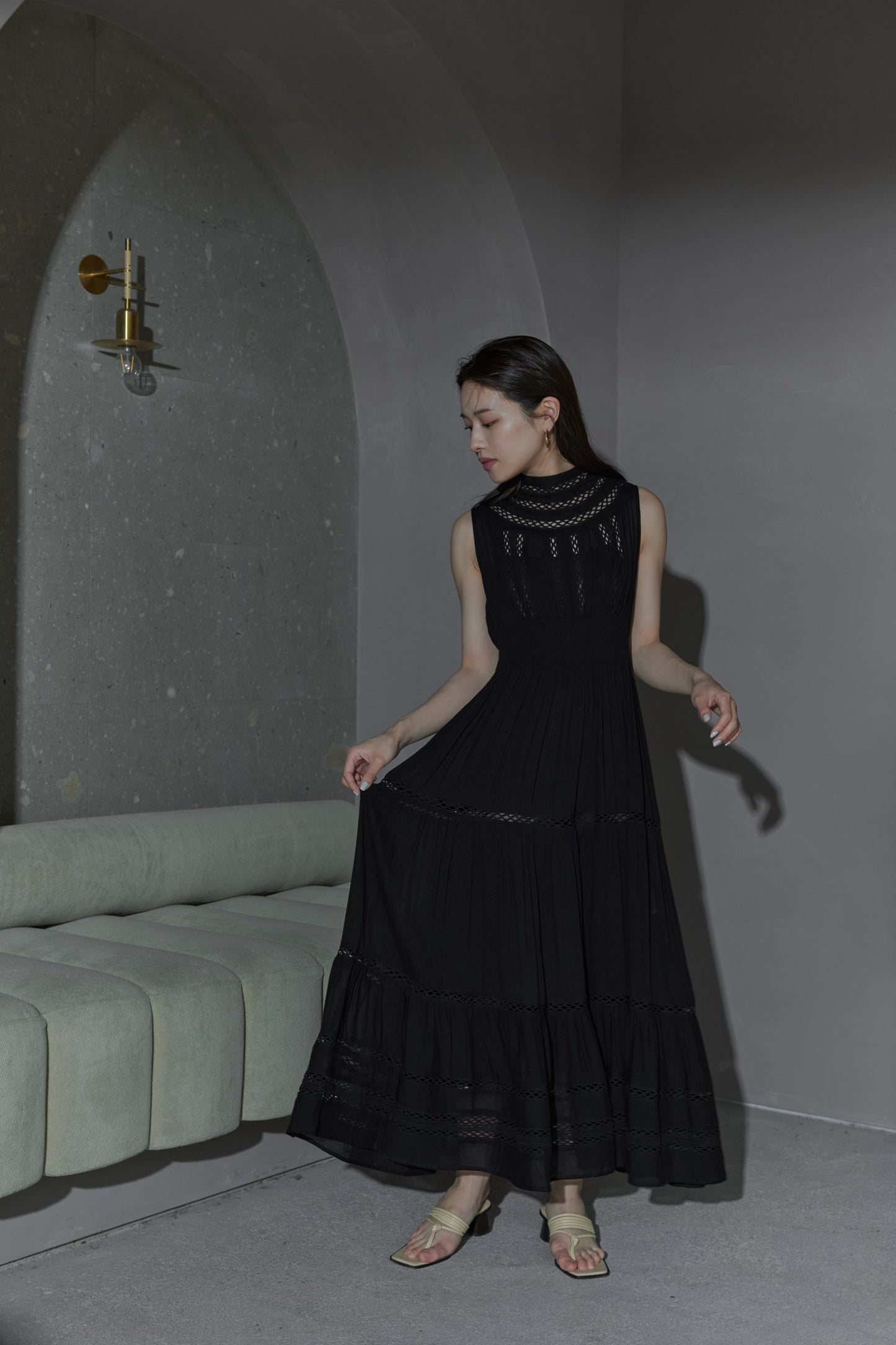 Yoke lace tiered dress